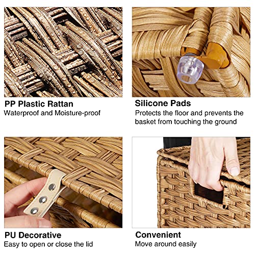 Greenstell Laundry Hamper with Lid, 125L Large Clothes Hamper with 3 Section & 2 Section Removable Liner Bags & 5 Mesh Laundry Bags, Handwoven Synthetic Rattan Divided Laundry Basket, Natural by GREENSTELL - Image 6