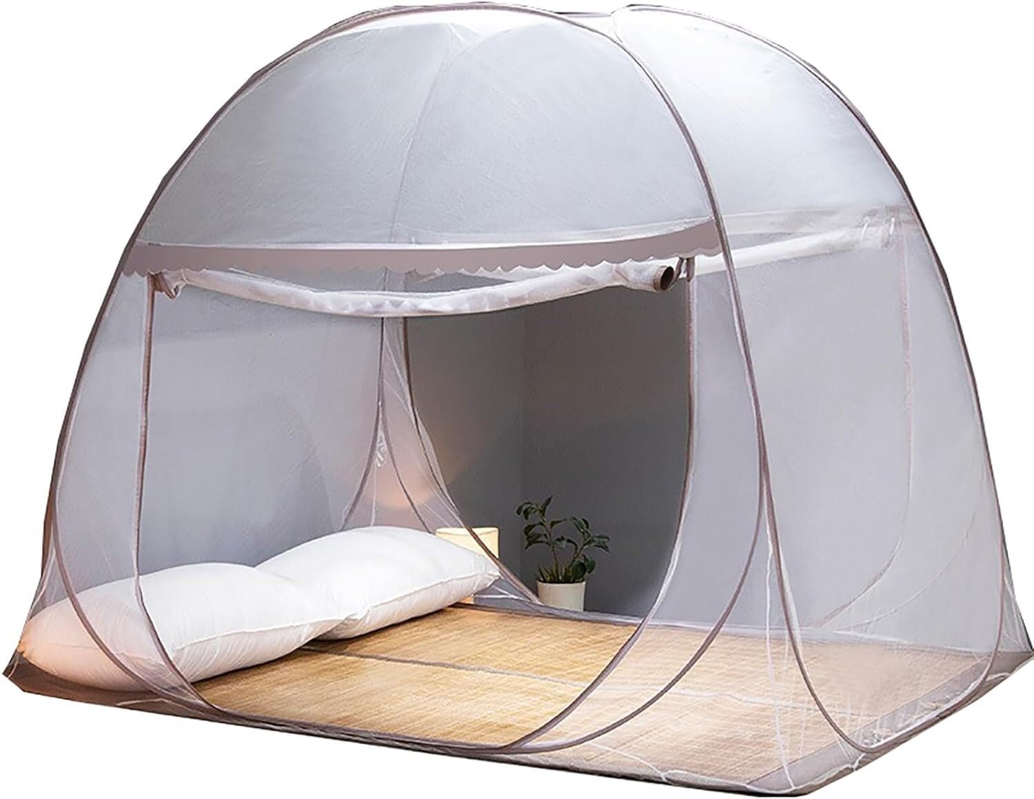 Zanzariera pieghevole per letto, tenda portatile per letto, tenda estiva per dormire (marrone, 180 x 200 cm)