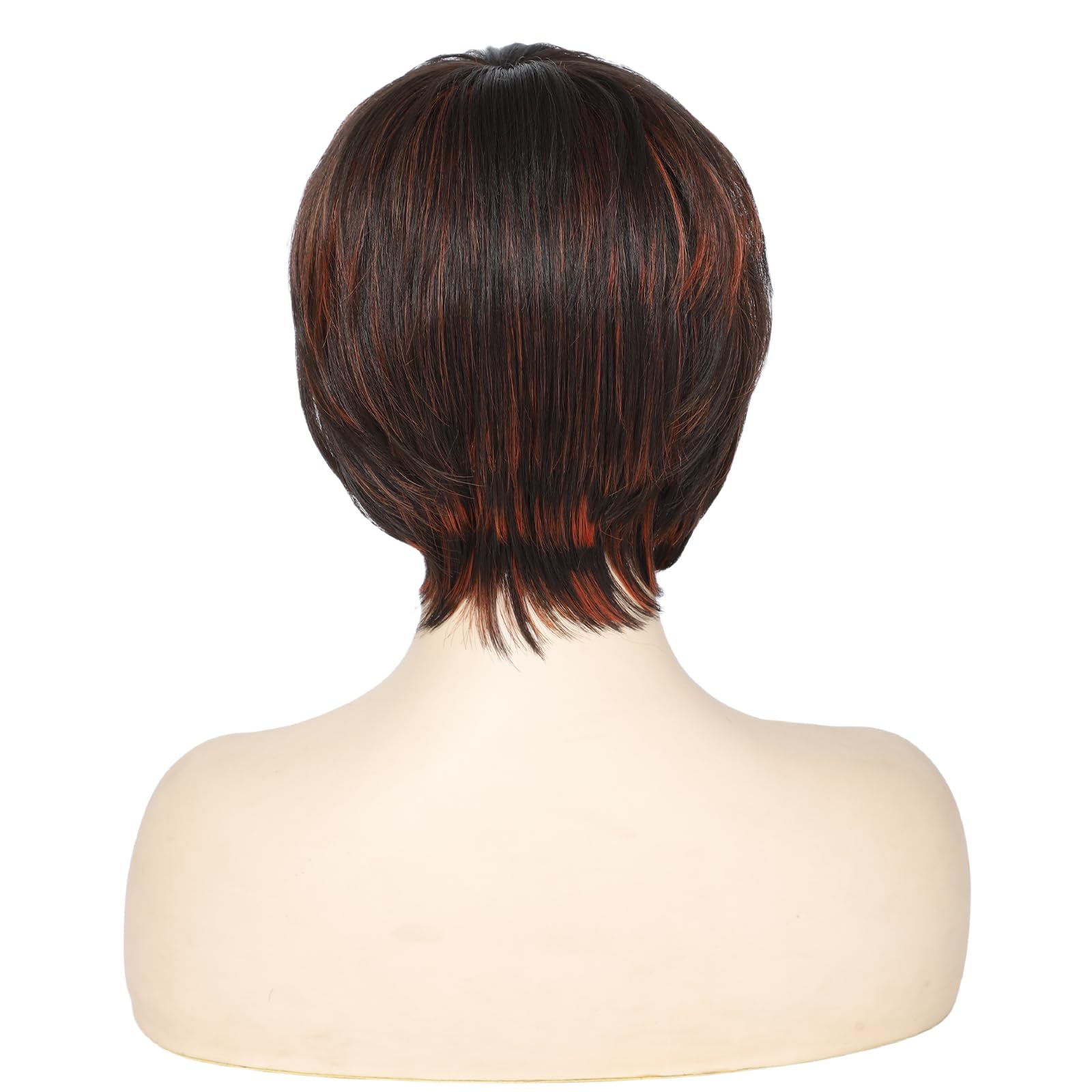 Yamel Orange Streaked Pixie Wig with Bangs for Daily Use or Cosplay Natural Straight Layered Synthetic Hair Short Wigs for Women Ladies - Image 3