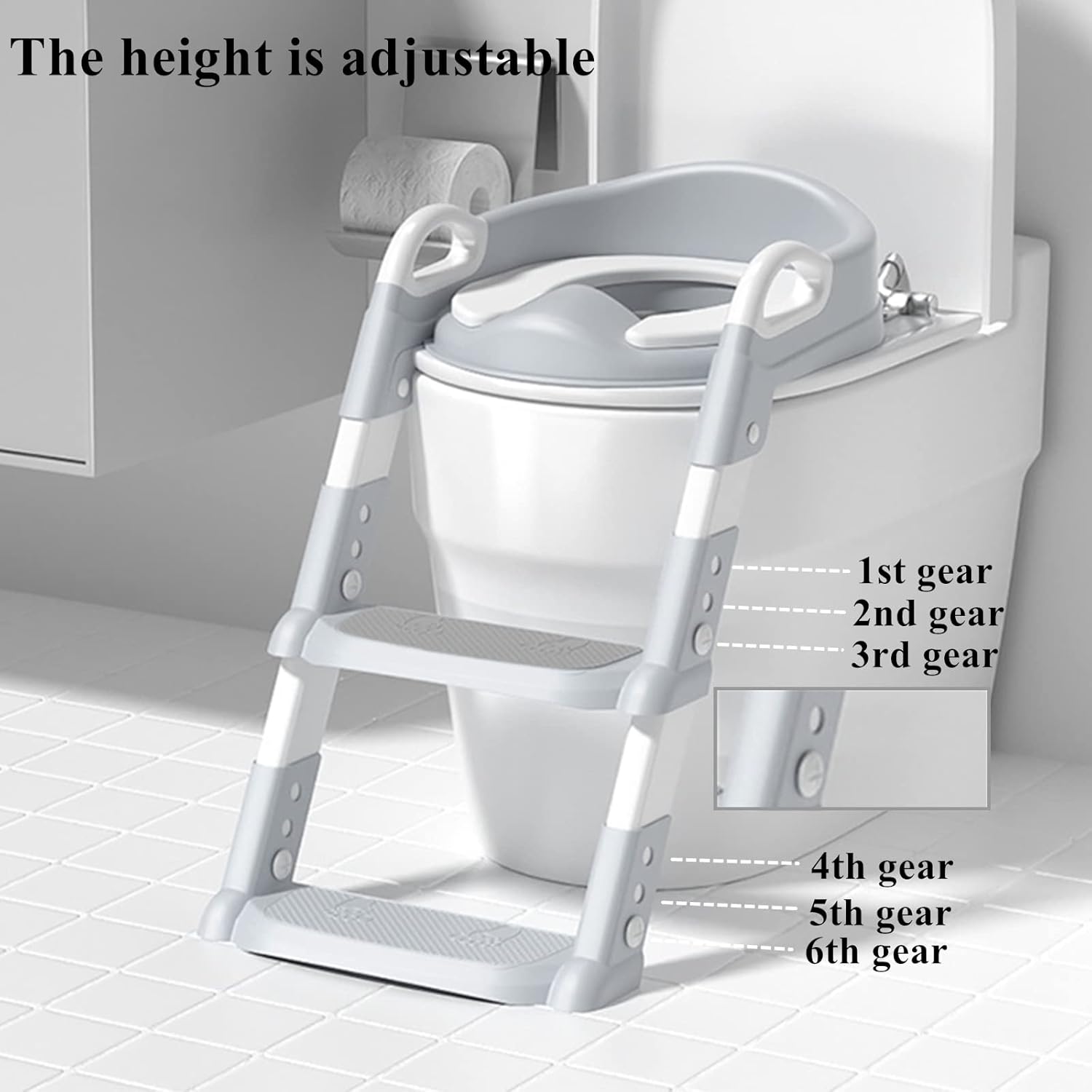 STEUGO Potty Training Seat with Step Stool Ladder,Potty Training Toilet for Kids Boys Girls,Toilet Training Potty Seat Sturdy Comfortable Built in Non-Slip Steps Soft Pad for Baby Boys Girls(Grey)