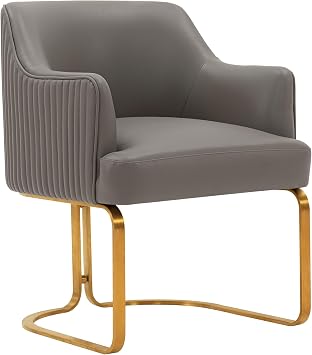 Manhattan Comfort Edra Modern Faux Leather Dining Chair with U-Shaped Stainless Steel Gold Legs, Elegant Kitchen Armchair with Vertical Ribbed Back Stitching & High-Density Foam Padding, Taupe