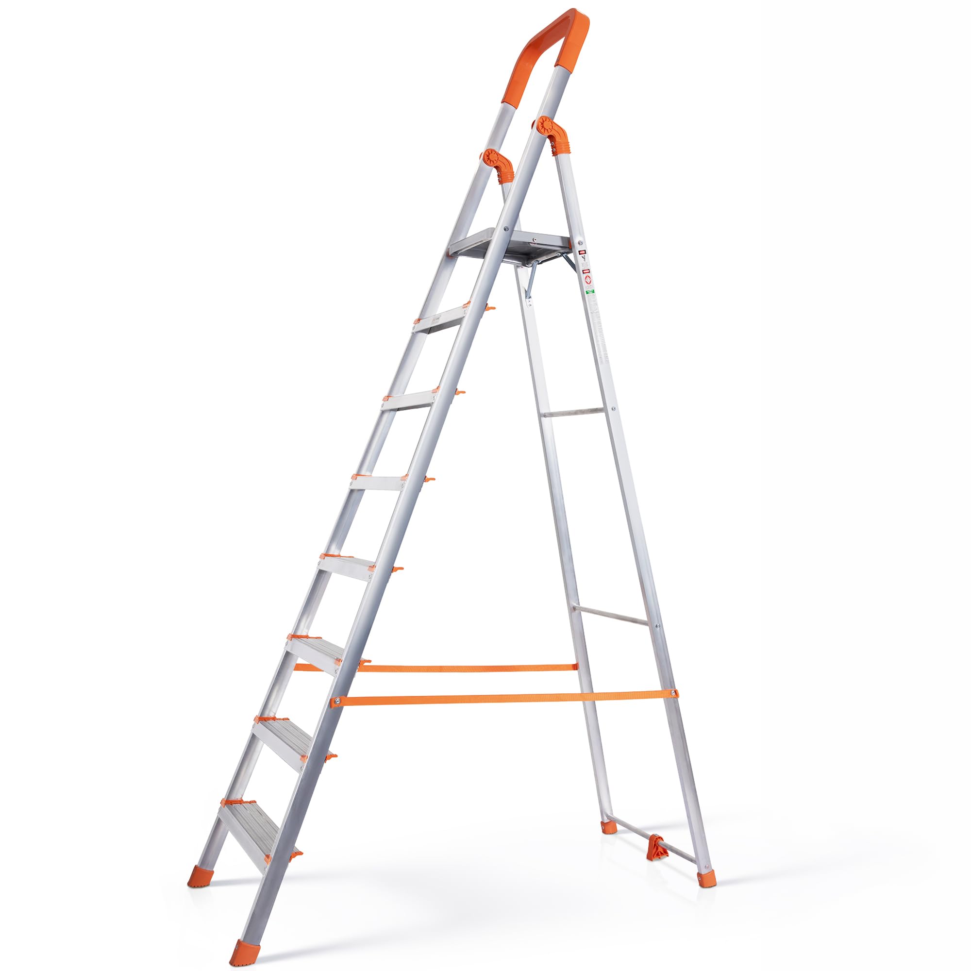 HOUZA Aluminium Ladder for Home 6 Steps Foldable with Railing & Anti-Skid Wide Steps | 6 Step Ladder for Home Use, Kitchen & Household | 250 Kg Load Capacity Folding Ladder | 5 Year Warranty (Orange) — Amazon image 22