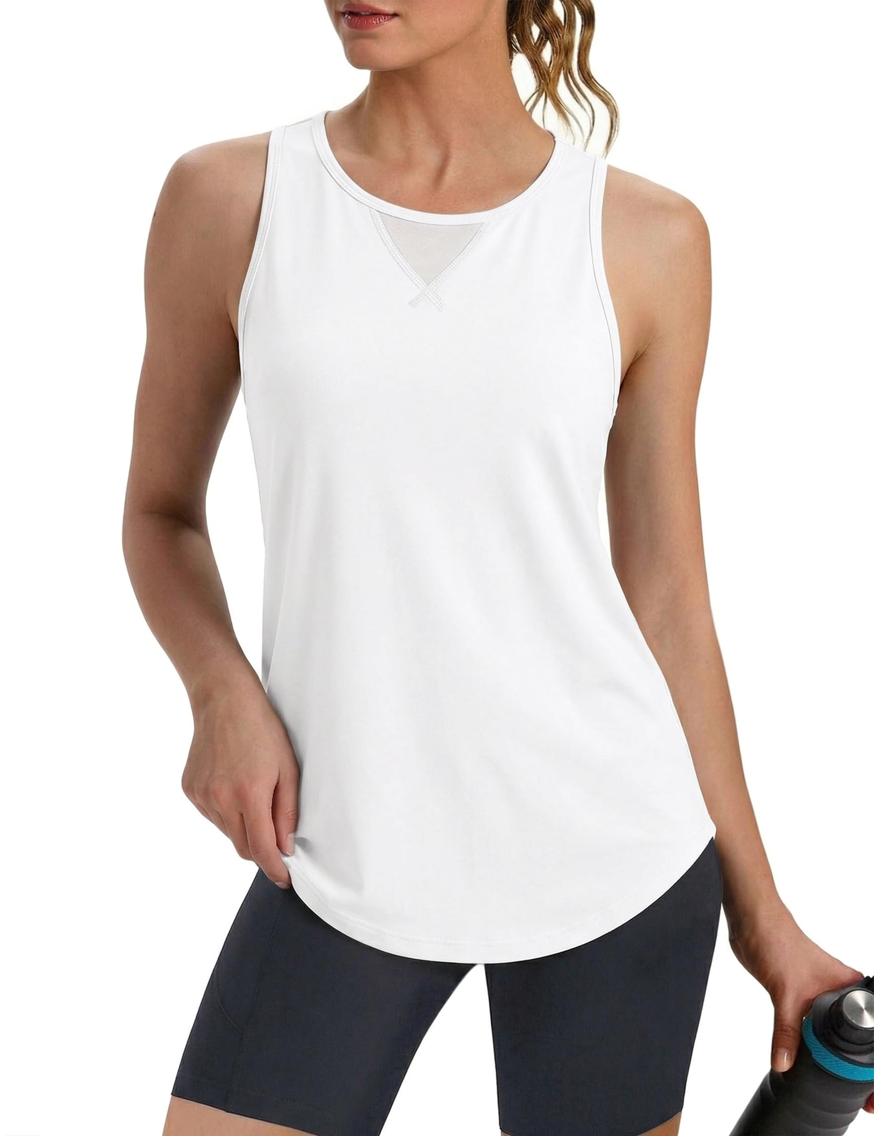 Crewhpo Sport Top Damen Tank Top Sommer Ärmelloses Sportshirt Fitness Oberteil Laufshirt Wandershirt Atmungsaktiv Yoga Shirt mit Netzeinsatz Schnelltrocknend S-XXL