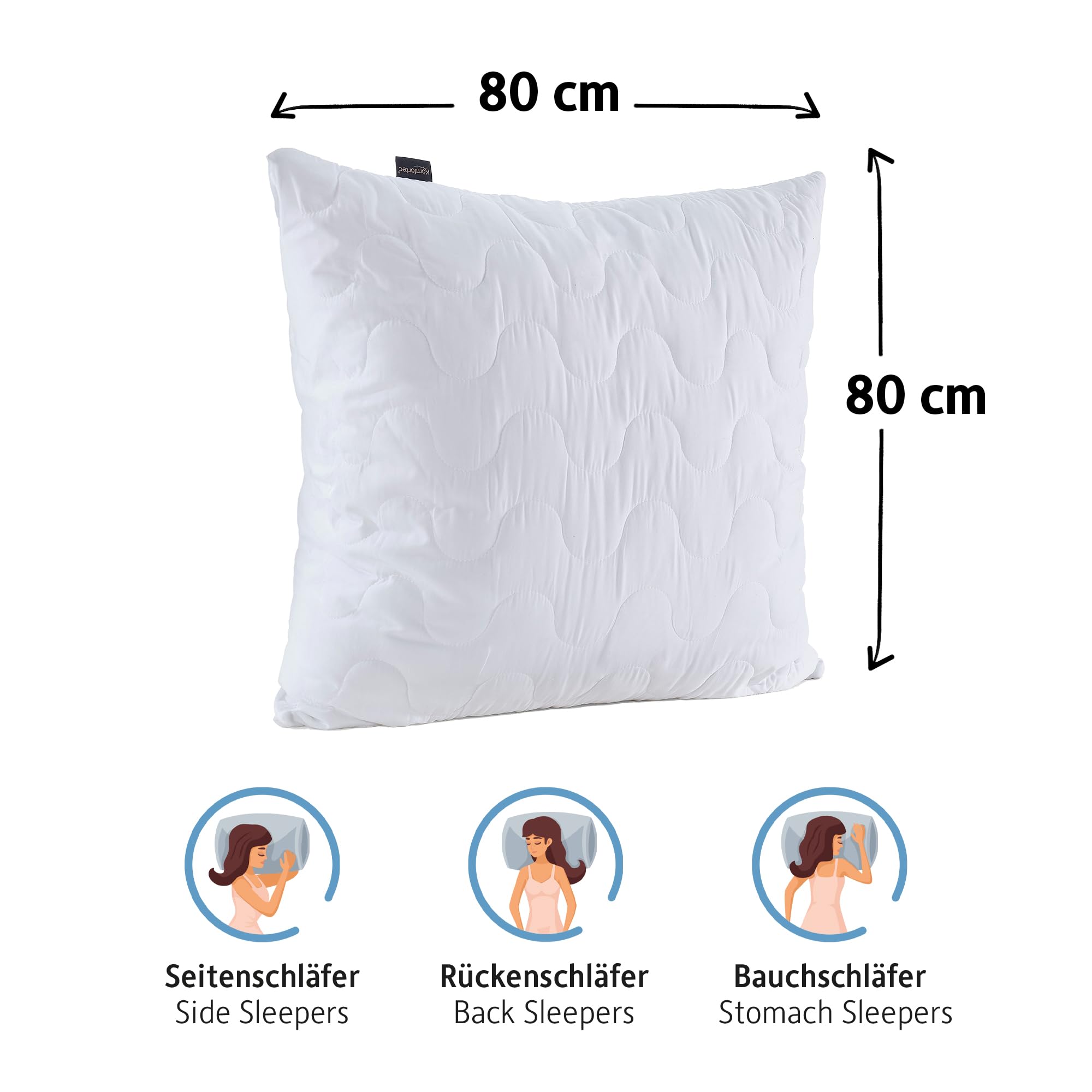 Oreillers Komfortec 50x75 Cm - Lot De 2 | Garnissage Microfibre 800g | Hypoallergénique Et Lavable | Certifié Oeko-TEX | Confort Cou Et Tête
