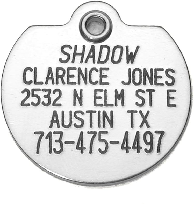 Round Shaped Double Sided Dog Cat Pet ID Tag Custom Engraved Stainless Steel 3 Sizes to Choose from (Message Seller with Engraving…
