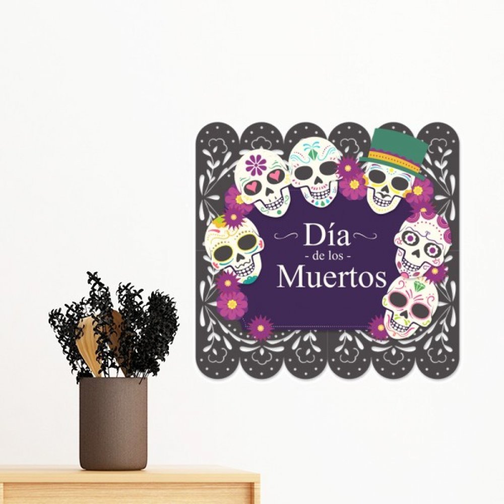 Sticker mural crâne de fleur Mexique et papier peint chambre 80cm