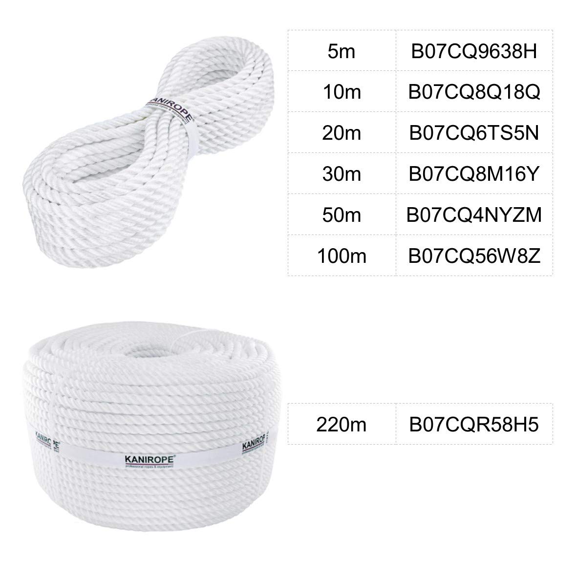 Kanirope Cuerda de poliamida trenzado (16 mm de diámetro, 20 m, 3 hilos)