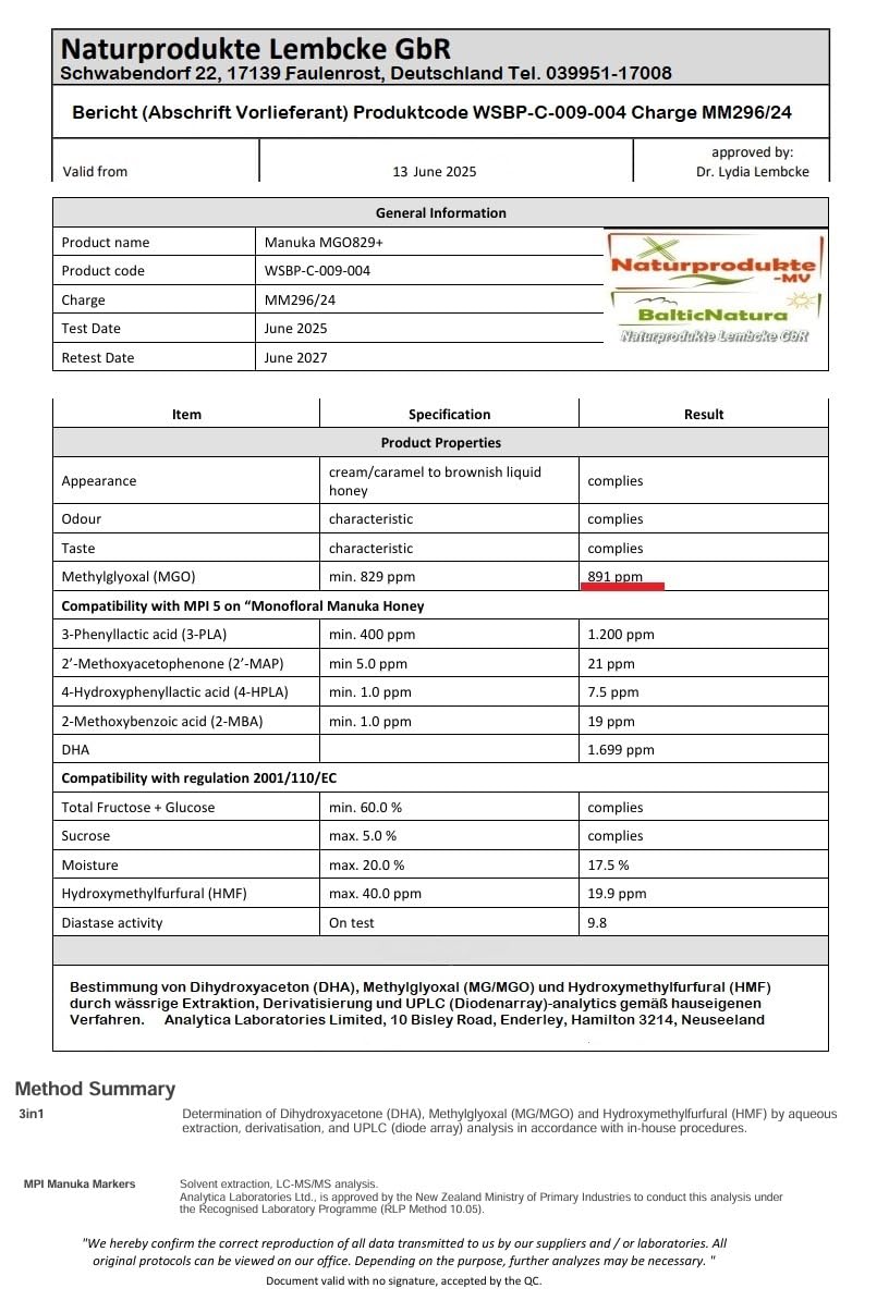 Manuka Honig MGO 800+ 500g Echtglas (Blacklabel) | MGO 891 |100% Manukahonig aus Neuseeland
