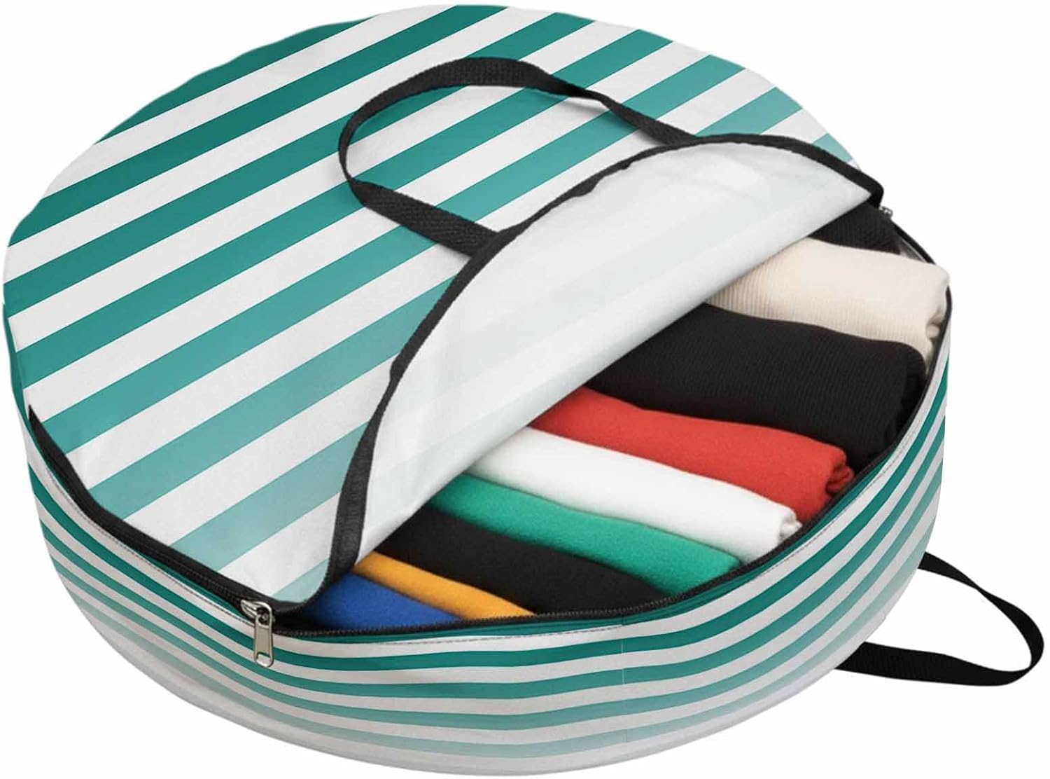 Storage Bag Turquoise Ombre Gradual Color Round Storage Totes Bins Closet Organizers with Zippers & Handle Gradient Stripes Clothes Storage Container for Bedroom Dorm Space Saving Packing Supplies