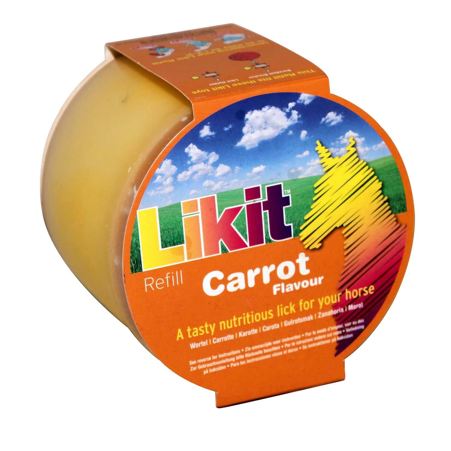 Likit Ricarica per cavalli, carota, 650 g, gustoso trattamento per cavalli, riduce la noia e lo stress del cavallo, carota