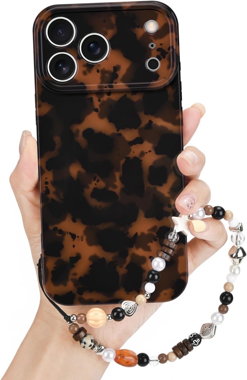 Coque iPhone 17 – Newseego Coque pour iPhone 17 Pro Max, imprimé léopard, coque de tortue avec chaîne pour filles et femmes, jolie coque esthétique en TPU souple et fine résistante aux chocs pour iPhone 17 Pro Max – Marron ambre