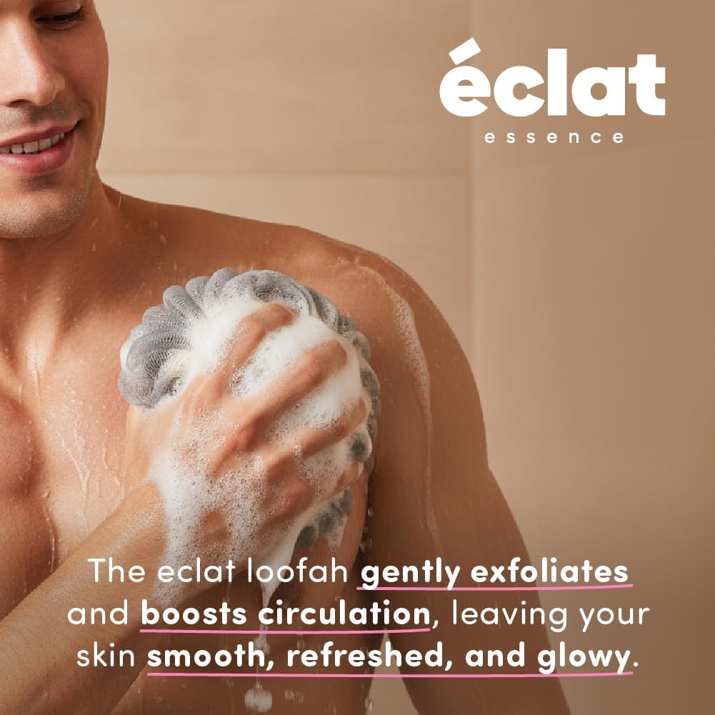 Éclat Mesh Bath Sponge Loofah Ball, Soft Exfoliating Body Scrubber for Wash, Rich-Lather Nylon Net Puff with Quick-Dry Hanging Loop, Gentle Daily Cleanser (Pink/Orange/Green/Grey, 4Pcs) image 5