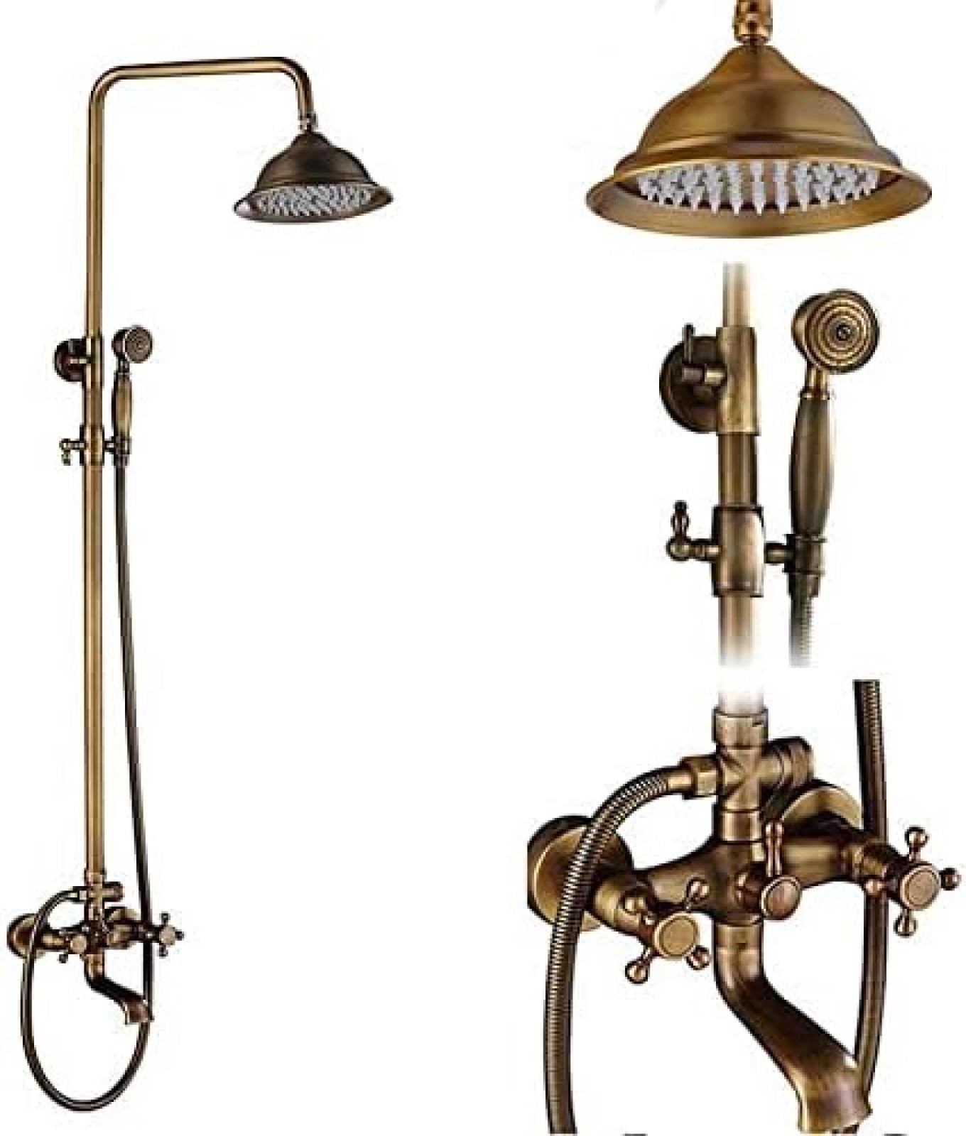 GLJTUO Shower system, Brass Antique Shower 8 Inch Faucets Set Porcelain Ceramic Shower Column Swivel Rotate Bath Spout Dual Knobs Mixer Tap Bath Shower Kit,Antique Brass A02,Age,Aged Brass C01