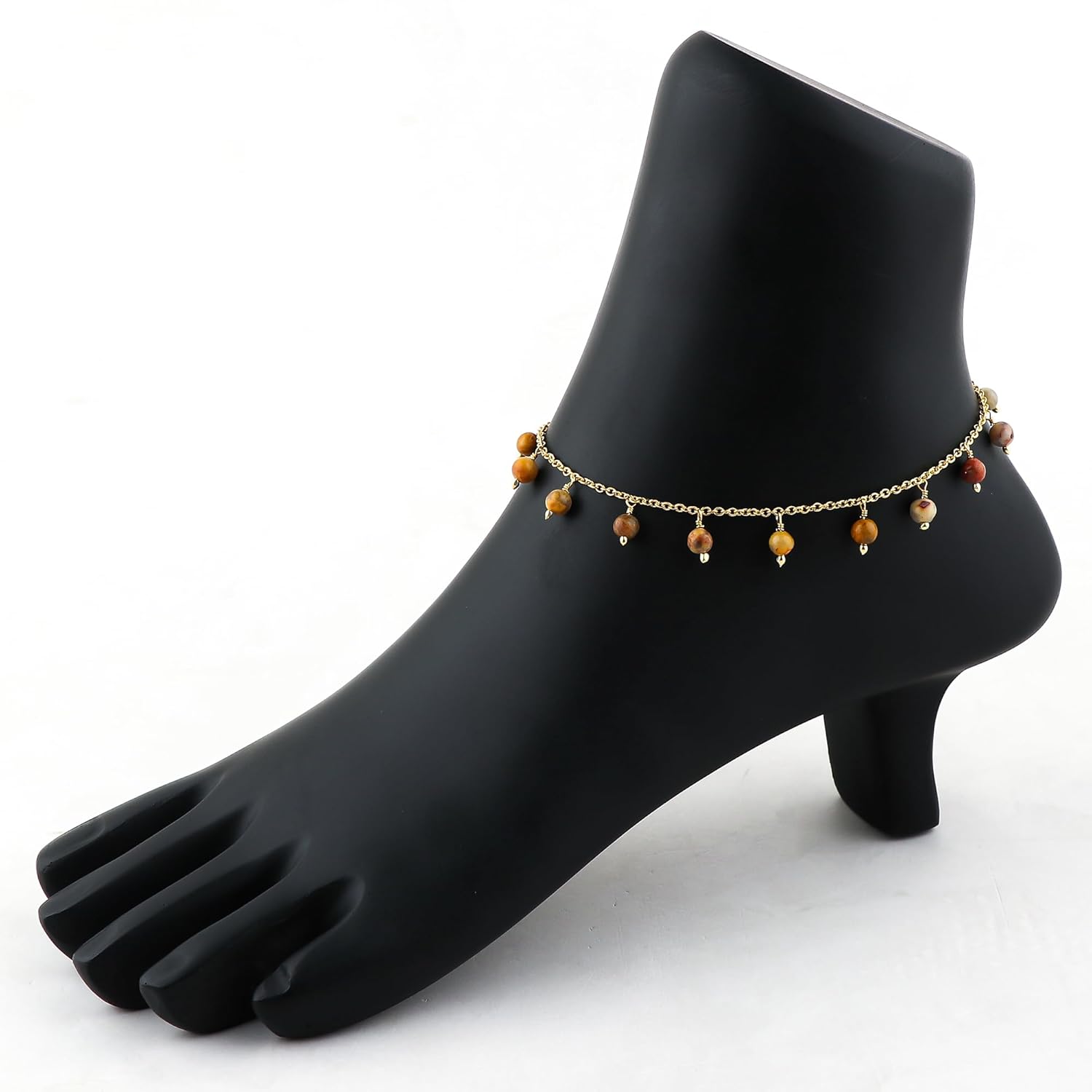 Natural Crazy Lace Agate Beaded Anklet, Handmade Craft, Anklet Beads Bracelet, Chakra Healing Anklet, Gemstone Women Jewelry, Gold Plated Anklet 9 inch + 1.5 inch (1pcs) - Image 6