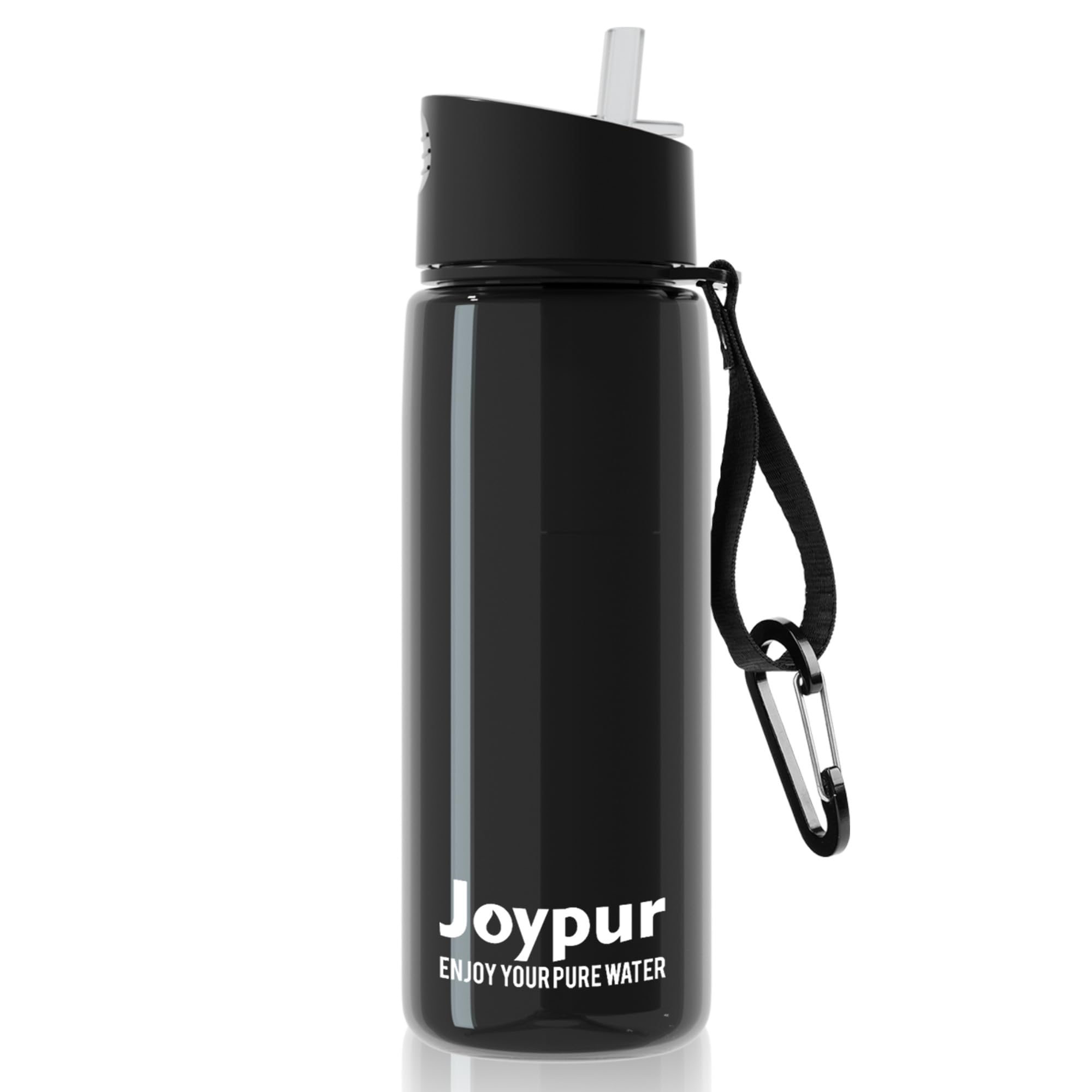 Wasserfilter Flasche 650 ml mit 5‑Stufen Filtration 0,01 µm – trinkflasche mit filter & Kompass, BPA‑frei, 1500 L Kapazität, robust & tragbar für Outdoor, Camping, Wandern, Survival (Schwarz)