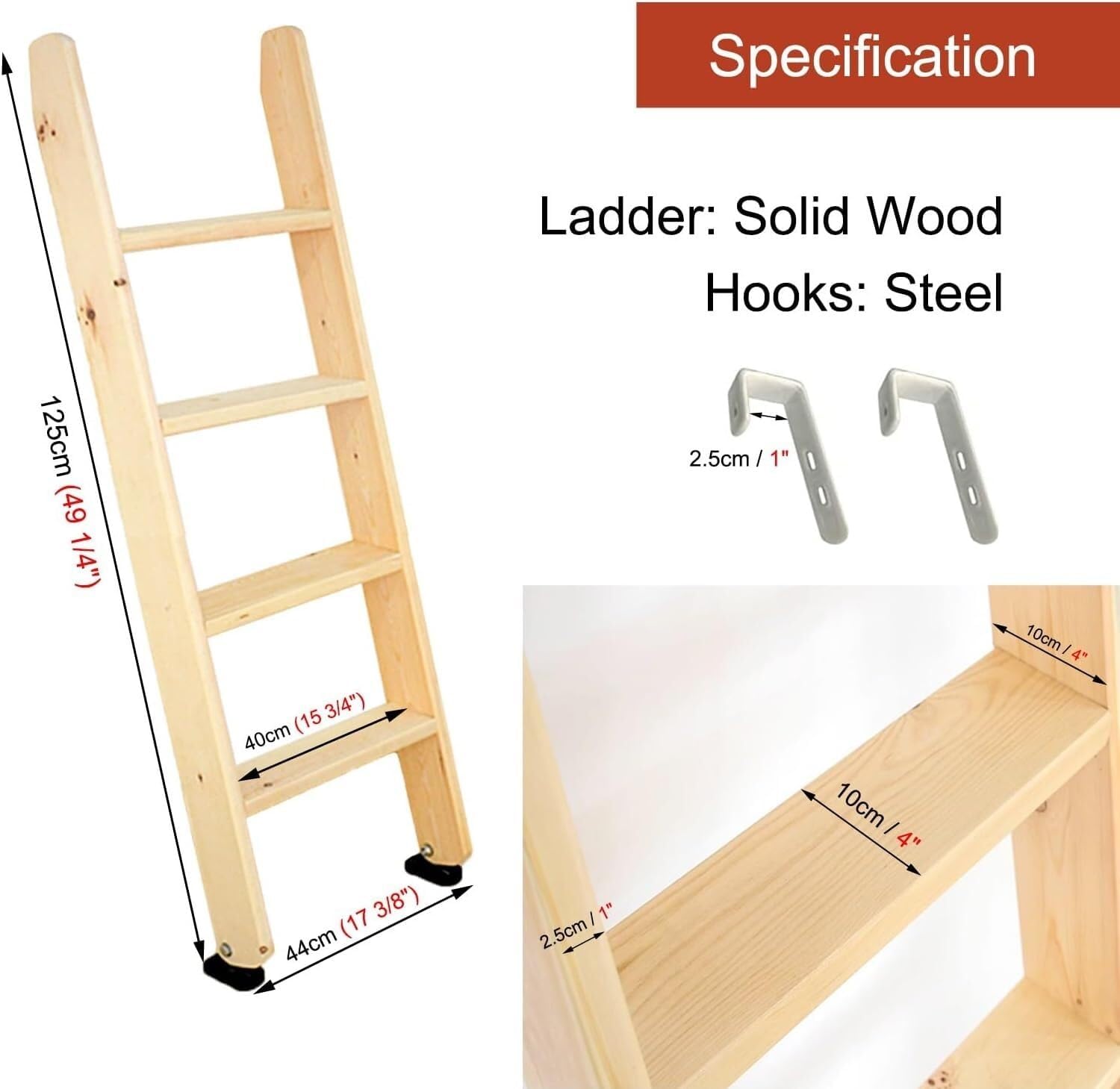 Floor-Standing Bed Ladder 4/5 Step Bunk Bed Side Ladders with Foot Pads Bedroom Bed Step Ladder(125cm/49)