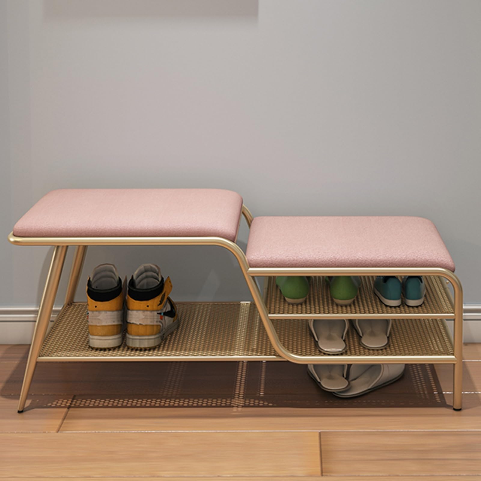 Banc d'entrée rose de 100 cm : sublimez votre couloir avec ce meuble à chaussures cosy