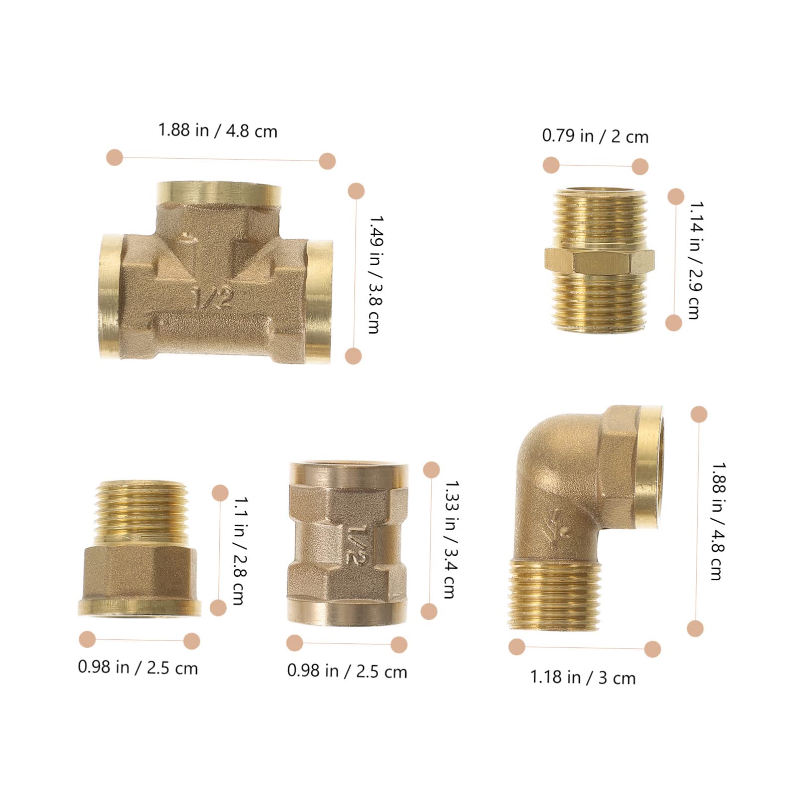 BESTonZON 1 Jeu De Raccords en Laiton Connecteurs De Tuyau D'Arrosage Adaptateur De Tuyau 1/2 Raccord De Tuyau 1/2 Té 1/4 Npt Adaptateur De Tuyau Mâle À Mâle Coupleur De Robinet