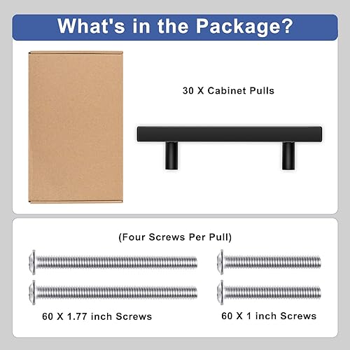 Miniatura 6 de Paquete de 30 tiradores cuadrados para gabinetes, acero inoxidable negro mate de 6 pulgadas de largo, centro de agujeros de 3-34 pulgadas, tiradores