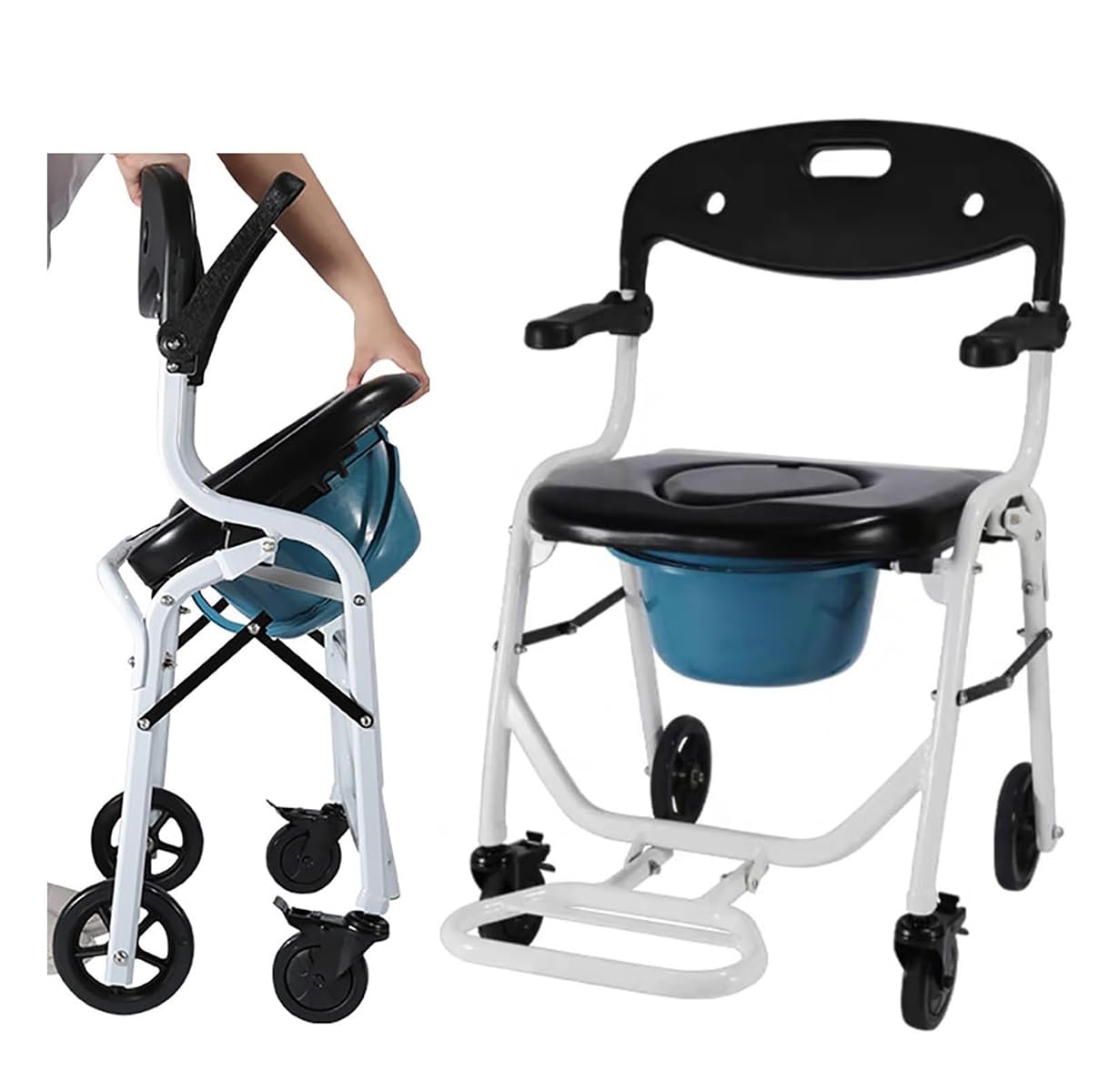 Baño Portatil Silla WC con Ruedas Plegable, Silla Ducha WC para Ancianos con Inodoro, Silla De Ducha con Ruedas, Silla WC Personas Mayores, 136 Kg