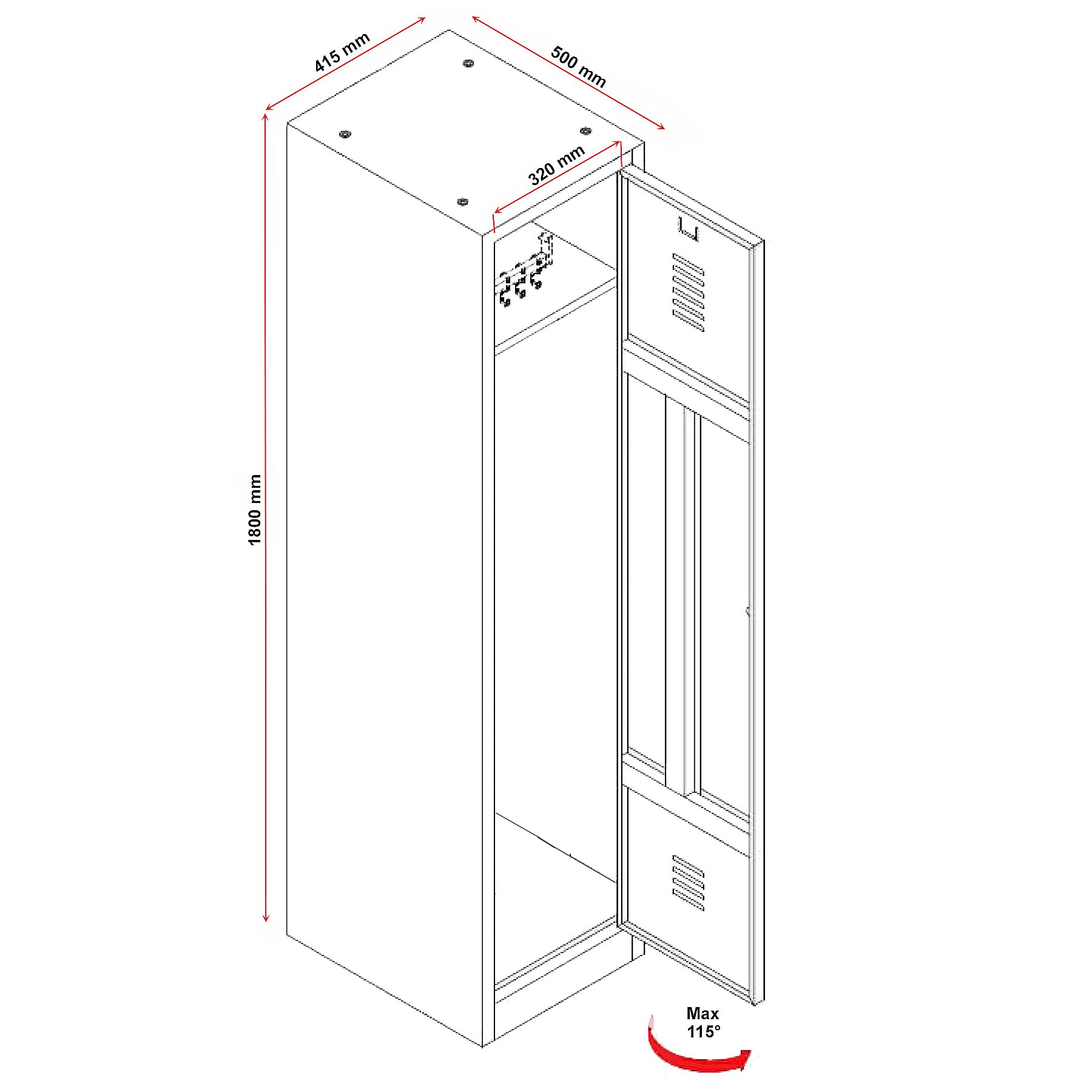Schrank & Stuhl Spind – Metallspind mit einem Abteil in 180 x 41,5 x 50 cm, Schließfachschrank mit Hutboden & Zylinderschloss, Lieferung komplett montiert, Grau