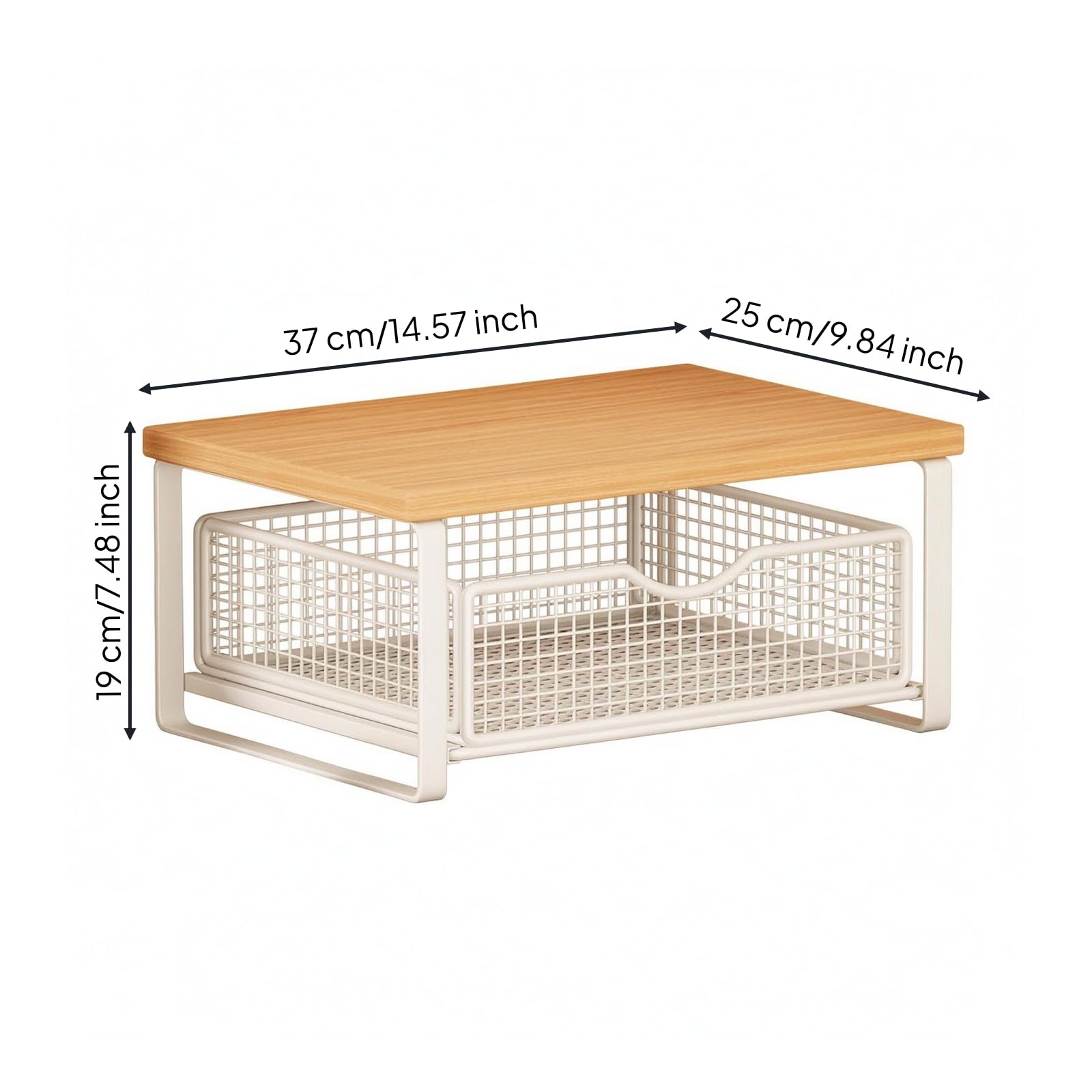 Organizer Scrivania Doppio Livello 2 Livelli Portaoggetti Cassetto Rete Struttura in Metallo Portaoggetti Multifunzione, Stile Nero, Noce, Con Cassetto, Rialzato Senza Installazione