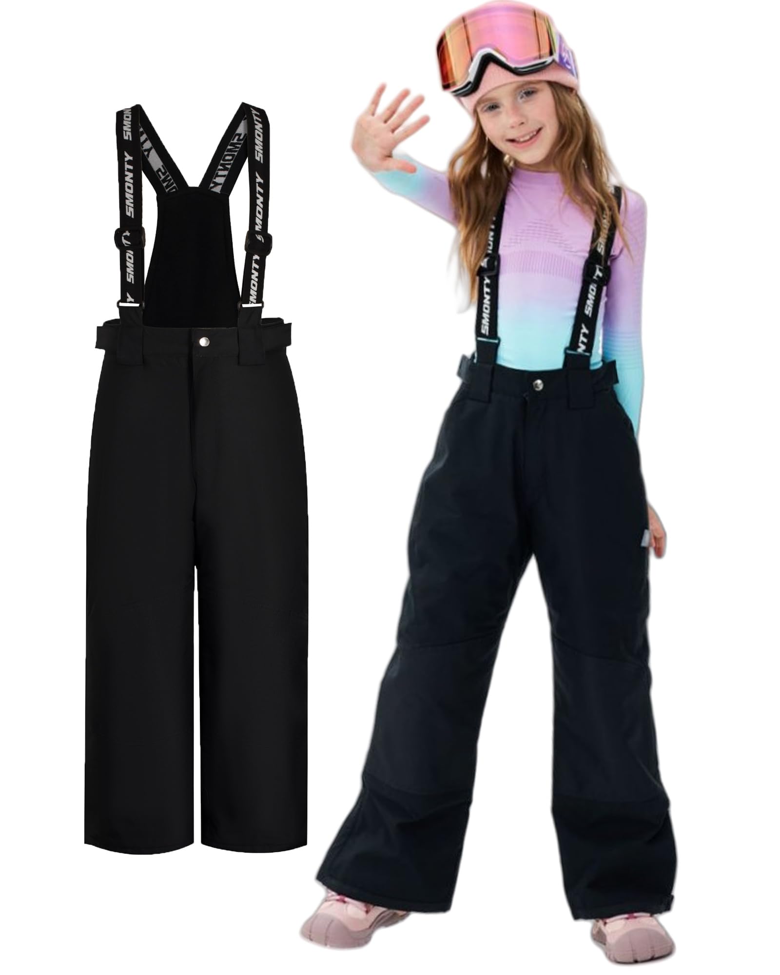 Kids Winter Ski Pant Snow Bibs Boys Girls Snow Trouser Waterproof Windproof Snowboard Warm Detachable Shoulder Straps