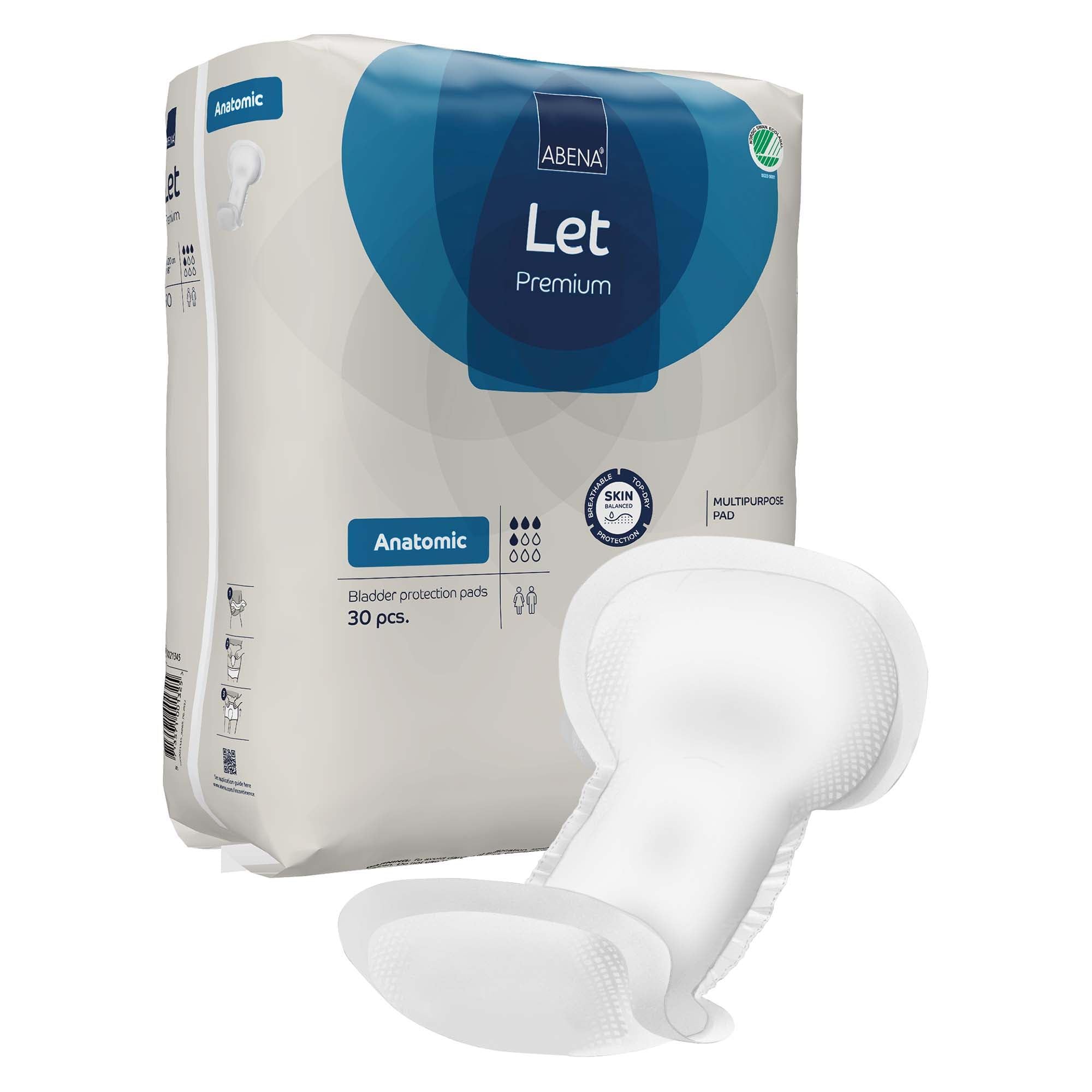 ABENA Let Anatomic Incontinence Pads for Women and Men | Pack of 30 | These Absorbent Pads can be Used as Sanitary Pads for a Heavy Flow but are mainly Used as Incontinence Pads for Men and Women
