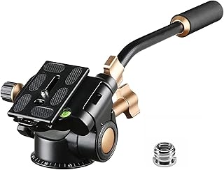 Soonpho Q-08S Heavy Duty Video Camera Tripod Fluid Drag Pan Head with Extended Handle for DSLR Camera,Camcorders,1/4 & 3/8 inch Screw Sliding Plate 360 Degree Rotating Tripod Head