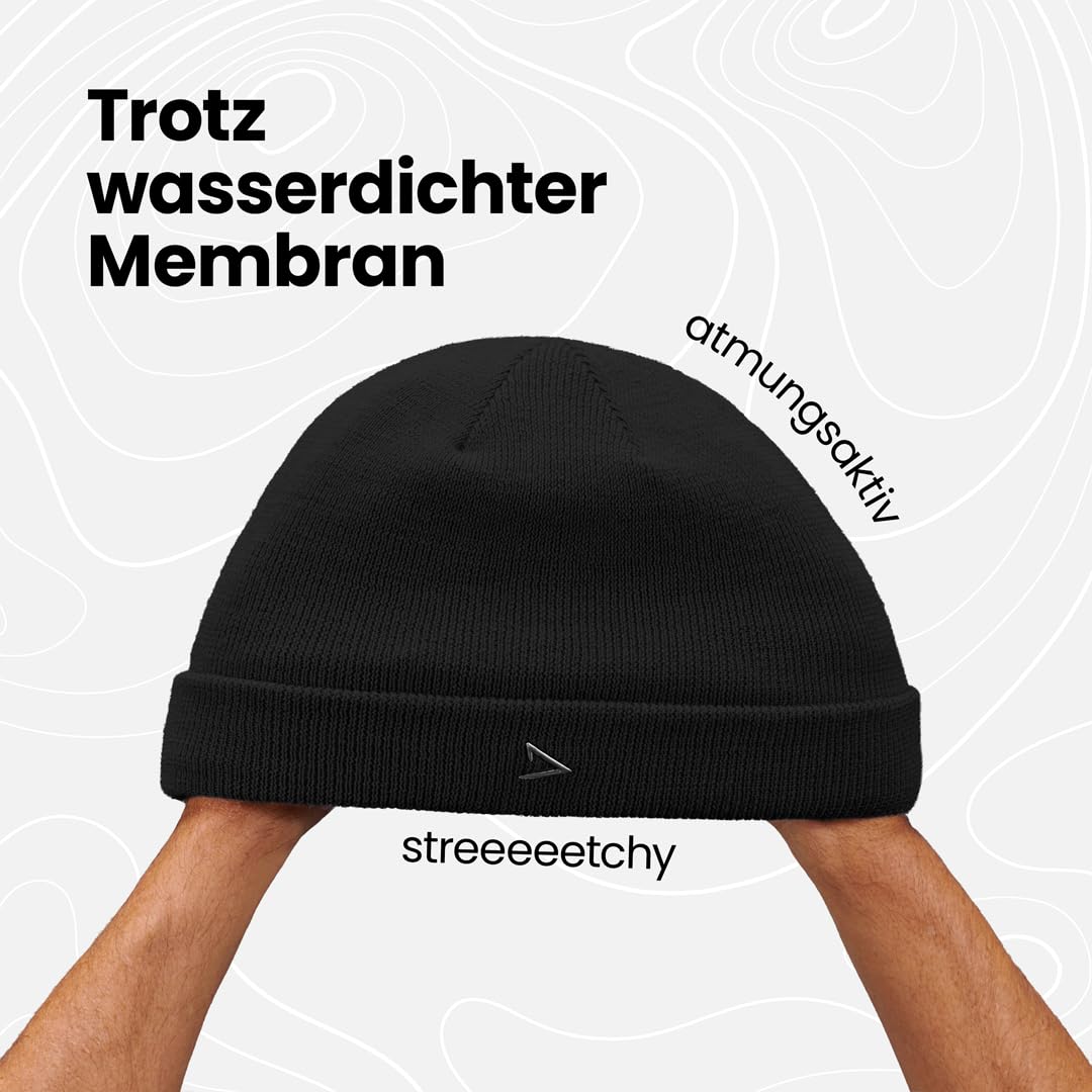 apol Merino MÜTZE - 100% australische Merinowolle, wasserdichte Membran, seidiges Futter, Metall-Logo - Premium Beanie