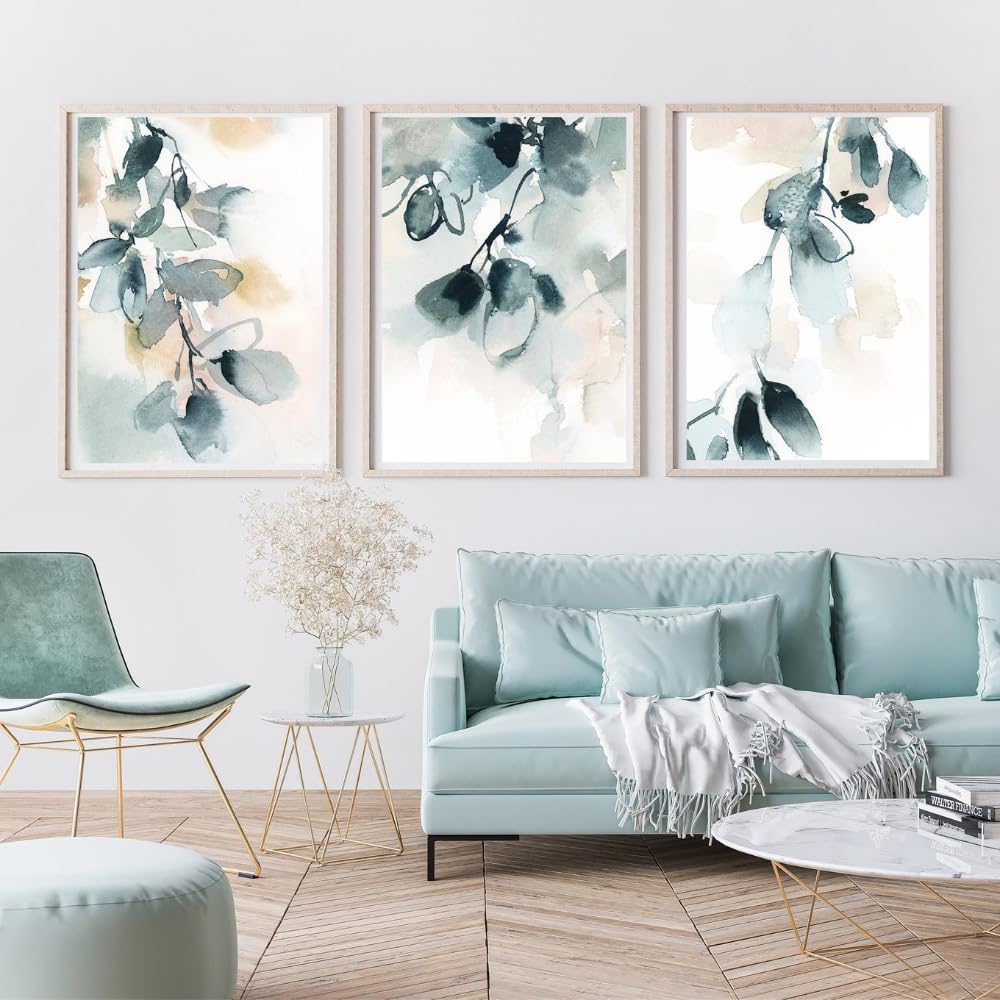 WBYZAC Wall Pictures-Leaves Poster Abstract Watercolor Botanical Art Print Nordic Natural Canvas Paintng Wall Picture Living Kitchen Bedroom Decor Artwork-30 * 50cm*3PCS (No Frame)