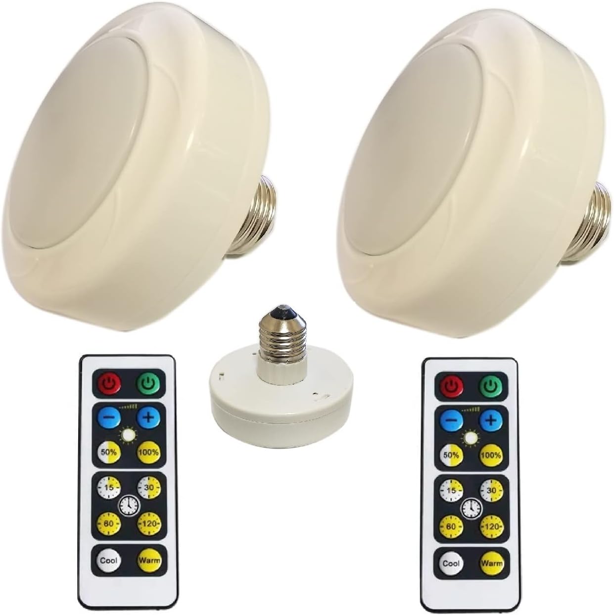KEFA 2 Packs Battery Operated Light Bulbs No Electricity for Lamps,AA Battery Light Bulb with Remote Control,Battery Powered LED Puck Lights with E26 Screw in for Home Indoor Lighting