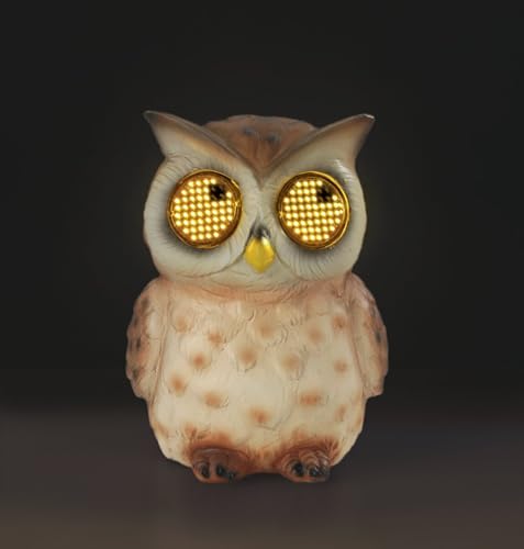 Maximex Figura da Giardino Solare Gufo Blinky Eyes con Occhi LED, Statua da Giardino Resistente alle intemperie, per Giardino e terrazza, con sensore crepuscolare, 9,8 x 13 x 9,3 cm, poliresina