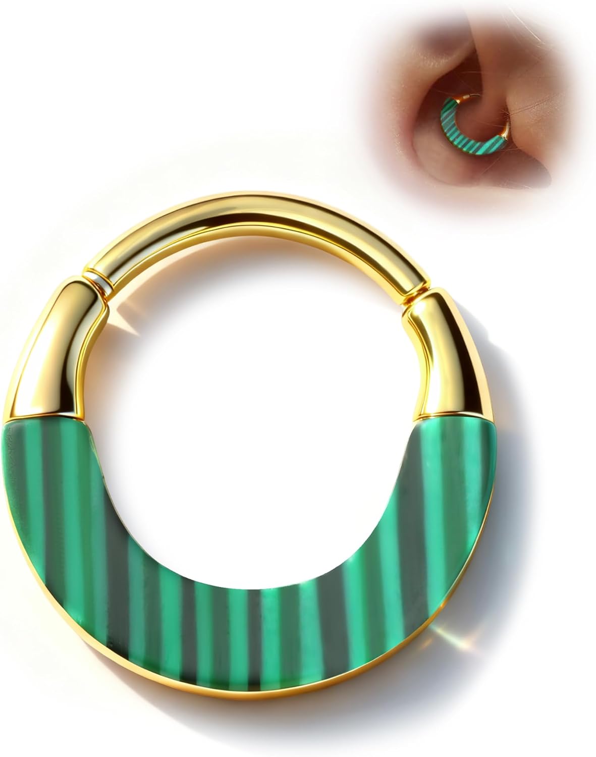 COCHARM The Moss Agate Industrialist Septum Rings 16G Septum Jewelry 8/10MM Helix Daith Earrings Stainless Steel Daith Piercing Jewelry