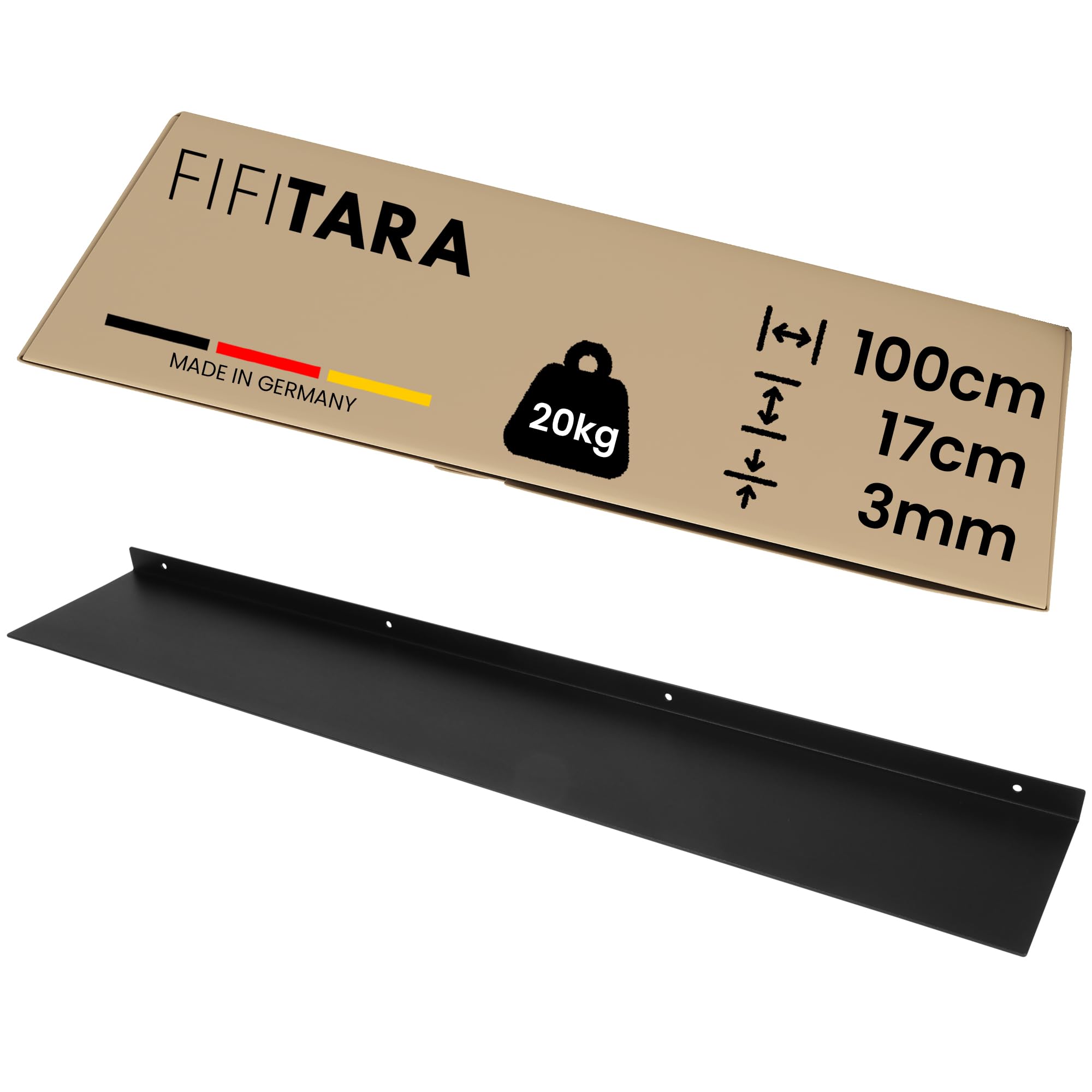 Wandregal Stahl 100 cm – Metallregal schwarz matt – Regal Wand 3 mm Dicke – Bücherregal – Küchenregal hängend – Schweberegal inkl. Dübel, Schrauben