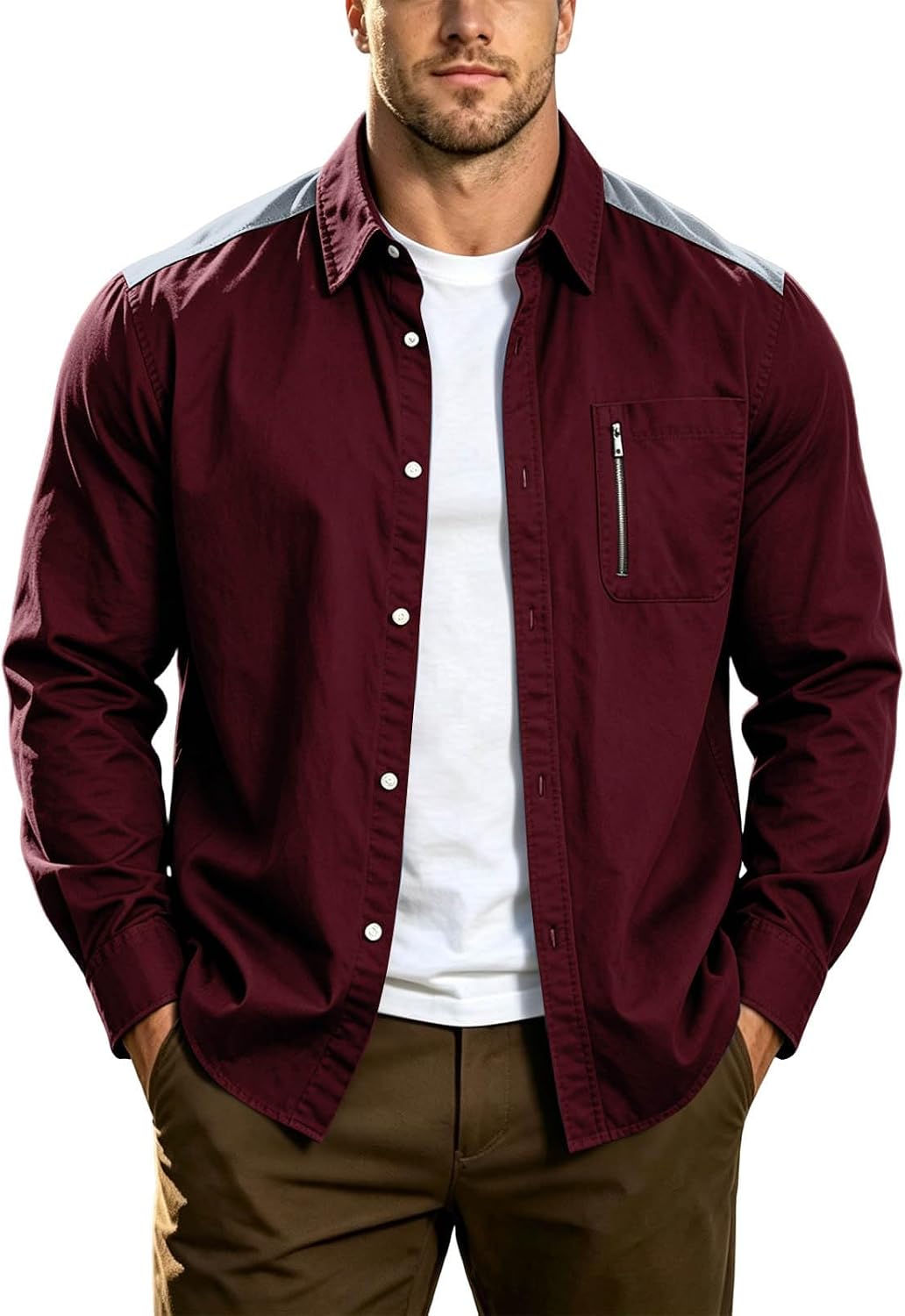 Men's Button Down Jacket Long Sleeve Collared Casual Jackets