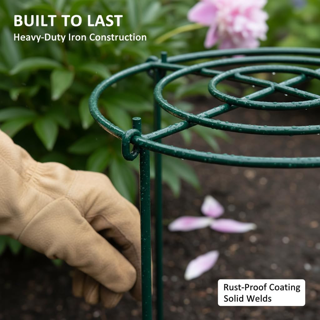 DAYUMKOU 8 PackPeony Cages and Supports, 11.5" D x 16" H Plant Supports for Outdoor Plants, Heavy Duty Metal Peony Support Cage Flower Support Rings for Rose Hydrangea Strawberry