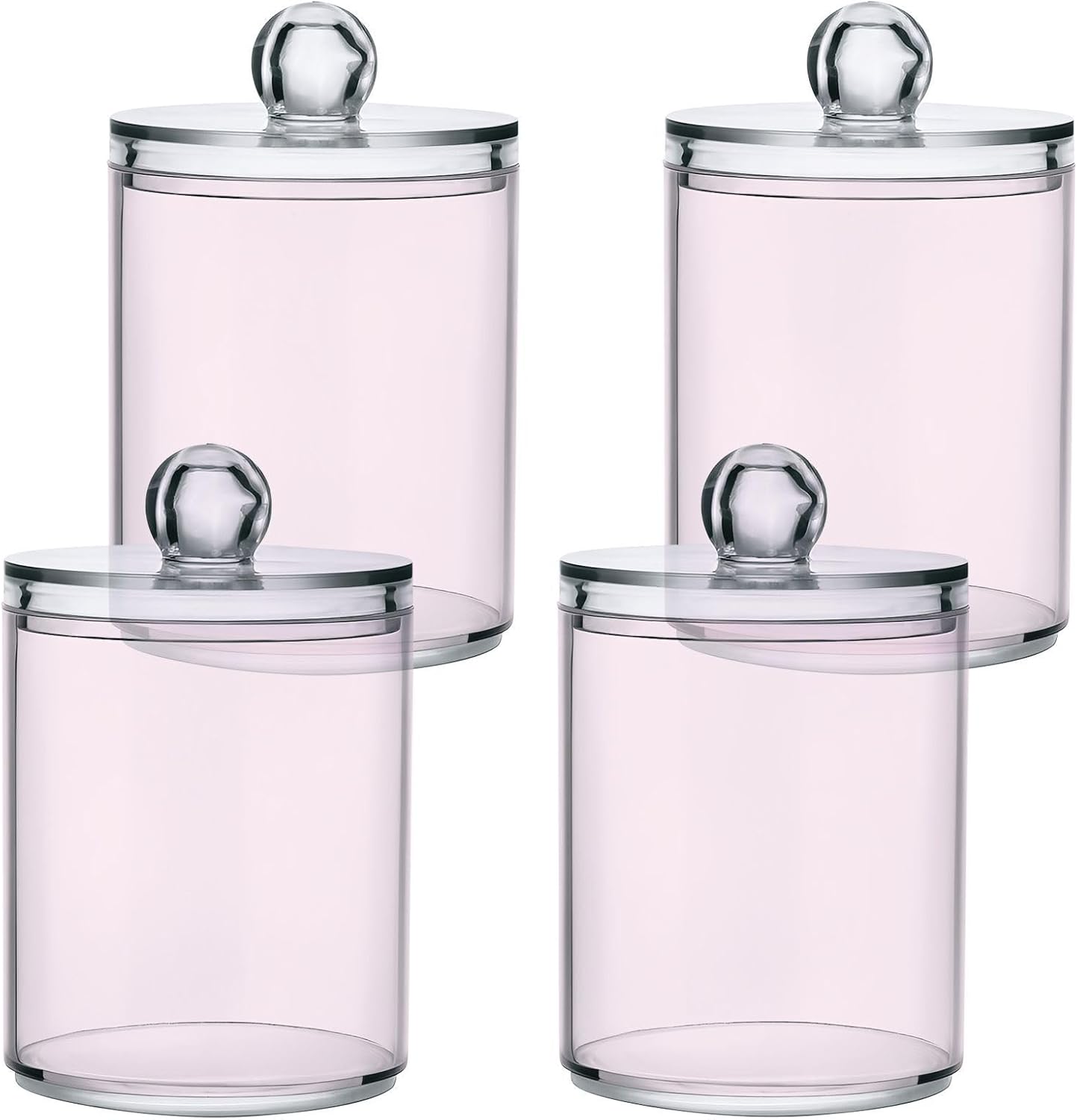 Gredecor 4 Pack Lavender Blush Qtip Holder Organizer Dispenser Clear Bathroom Storage Canister Cotton Ball Holder Bathroom Containers for Cotton Swabs/Pads/Floss