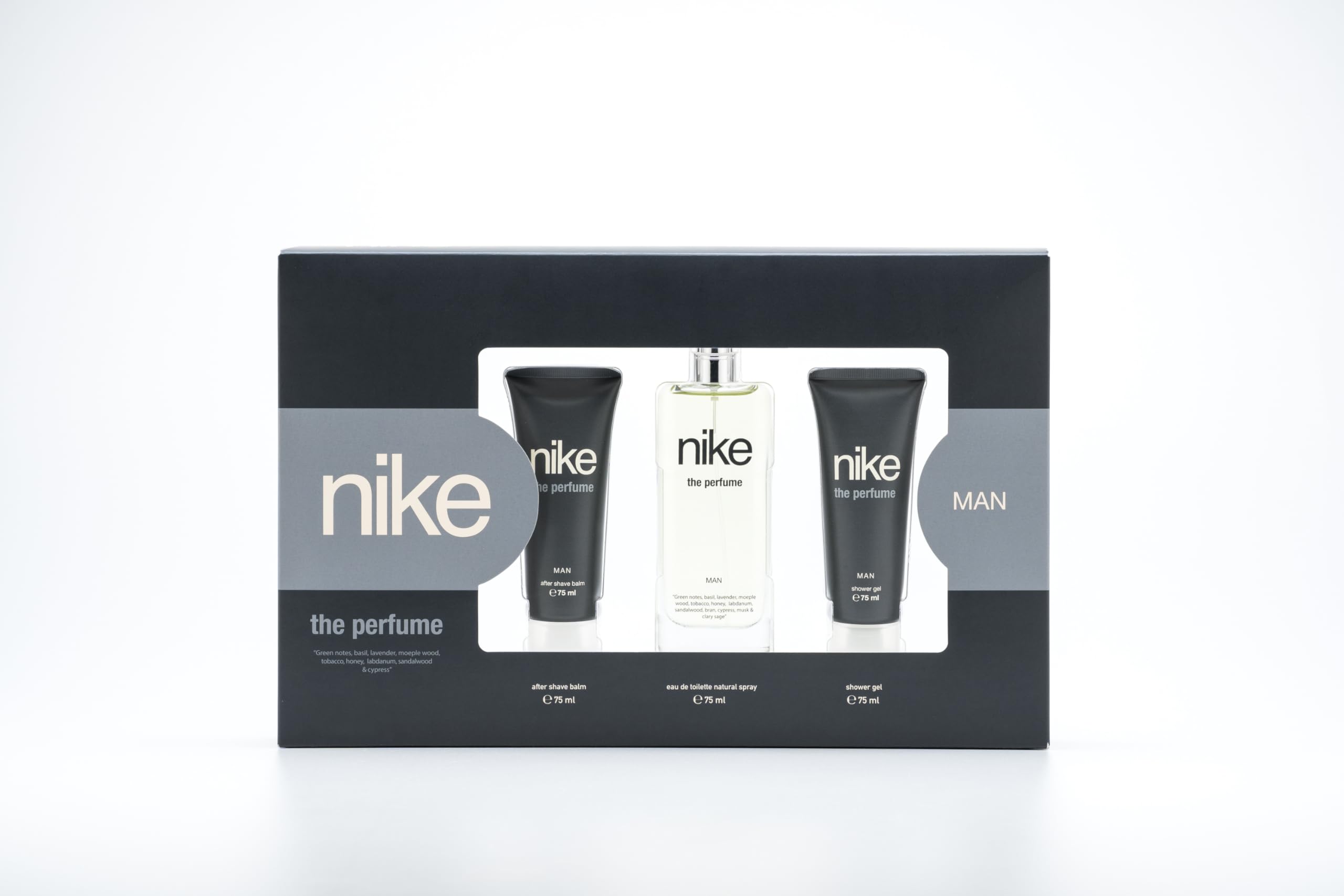 NIKE - The Perfume Man Colonia 75 ml + After Shave + Gel de Baño, Estuche de Regalo Hombre, Eau de Toilette Natural y Masculino, Aromática Amaderada, Fragancia Intensa, Juvenil y Duradera
