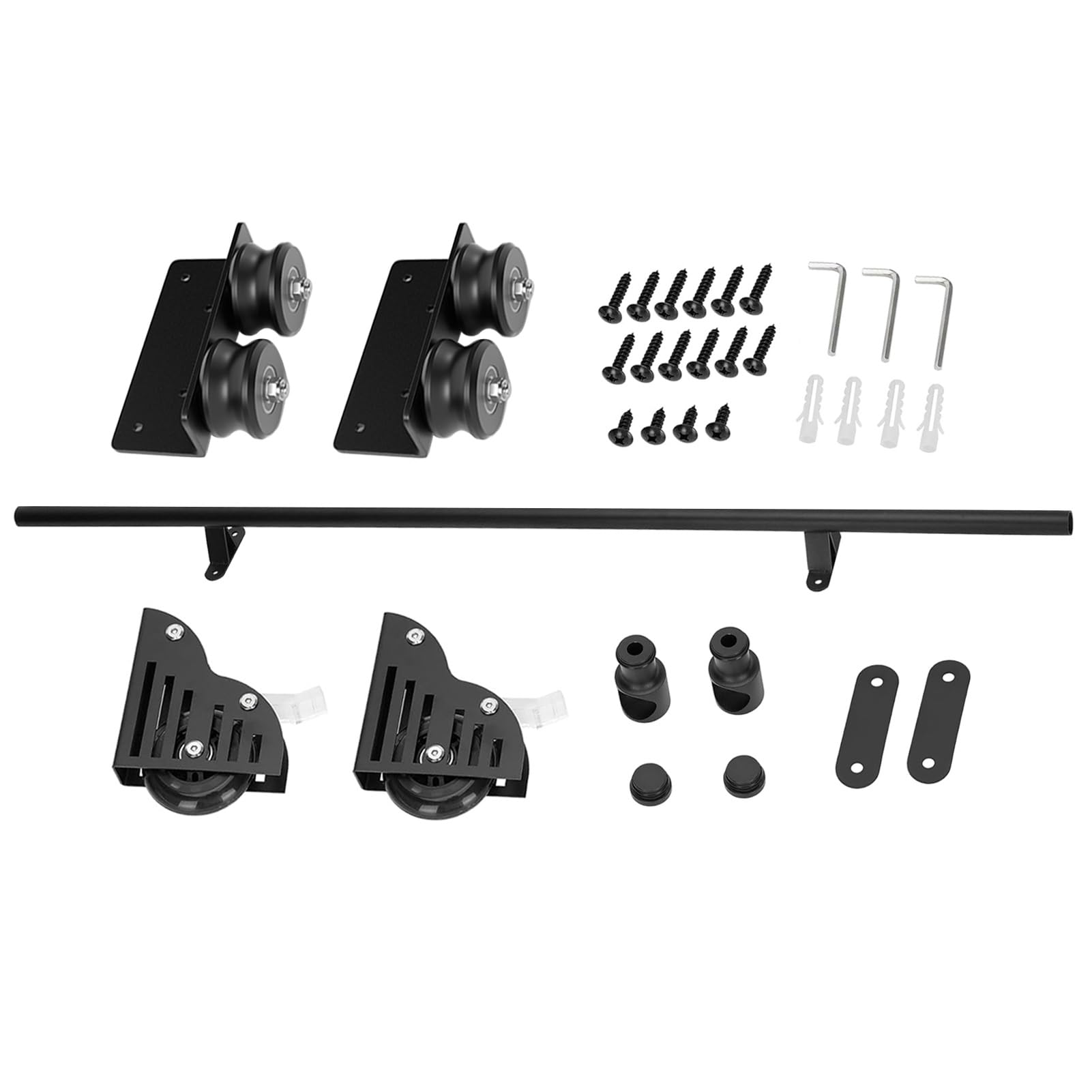 DONGGANSHI Sliding Ladder Rail Kit,3.3ft-24ft Black Steel Round Tube Tracks/Rails Library Ladder Rolling Hardware Track Kit(Without Ladders) with Floor Wheels(19.7ft/600cm Track kit)