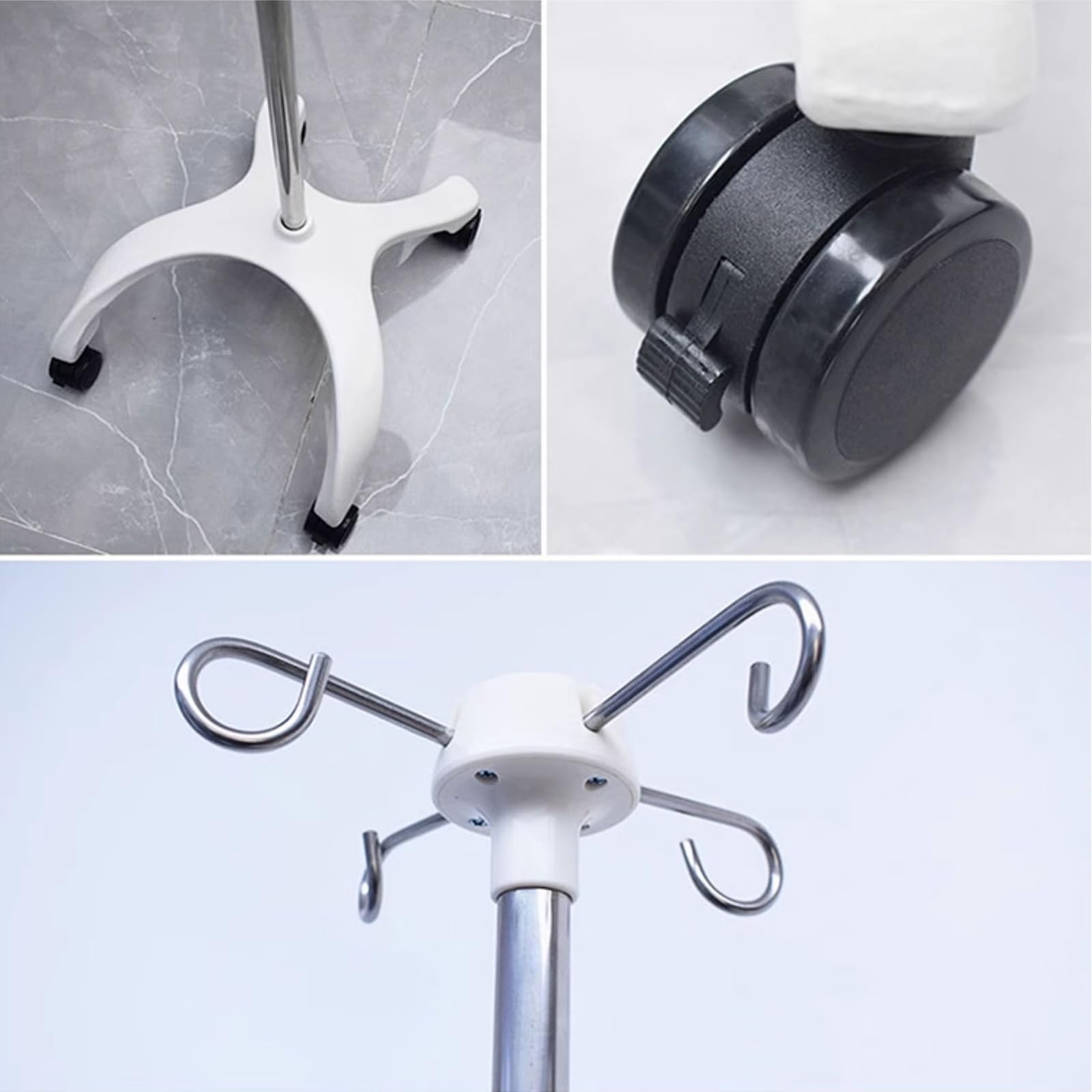 Asta Portaflebo con Ruote, Asta Portaflebo in Acciaio Inox Portatile, 4 Ganci, Altezza Regolabile, Adatta for Ospedale, Casa