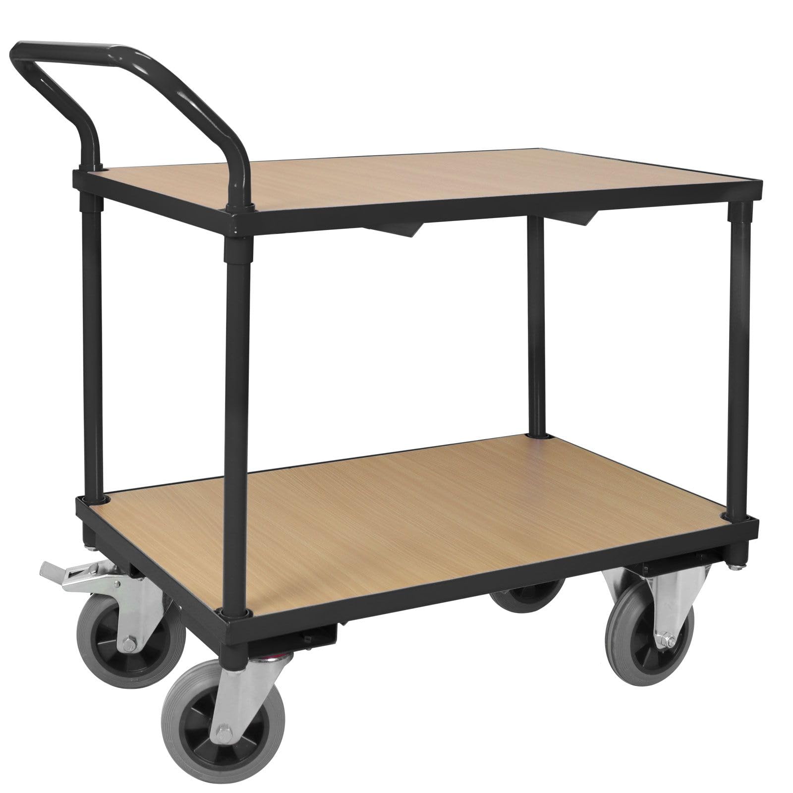 Etagenwagen 400 kg Traglast – Rollwagen mit 2 Ebenen & Vollgummireifen – Plattformwagen Stahl 95x50x97 cm – Robuster Werkstattwagen Kommissionierwagen Tischwagen – schwarz (1, schwarz)