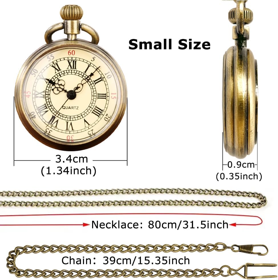 Vintage Pocket Watches for Men with Chains, Analog Pocketwatch for Women Roman No. Gifts for Dad/Grandpa Gifts for Him for Birthday