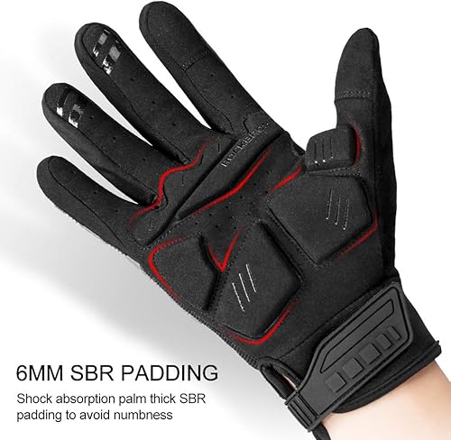 Miniatura 8 de ROCKBROS Guantes para ciclismo de montaña con almohadilla de gel, pantalla táctil y protección de nudillos para BMX MX ATV MTB Racing, color negro