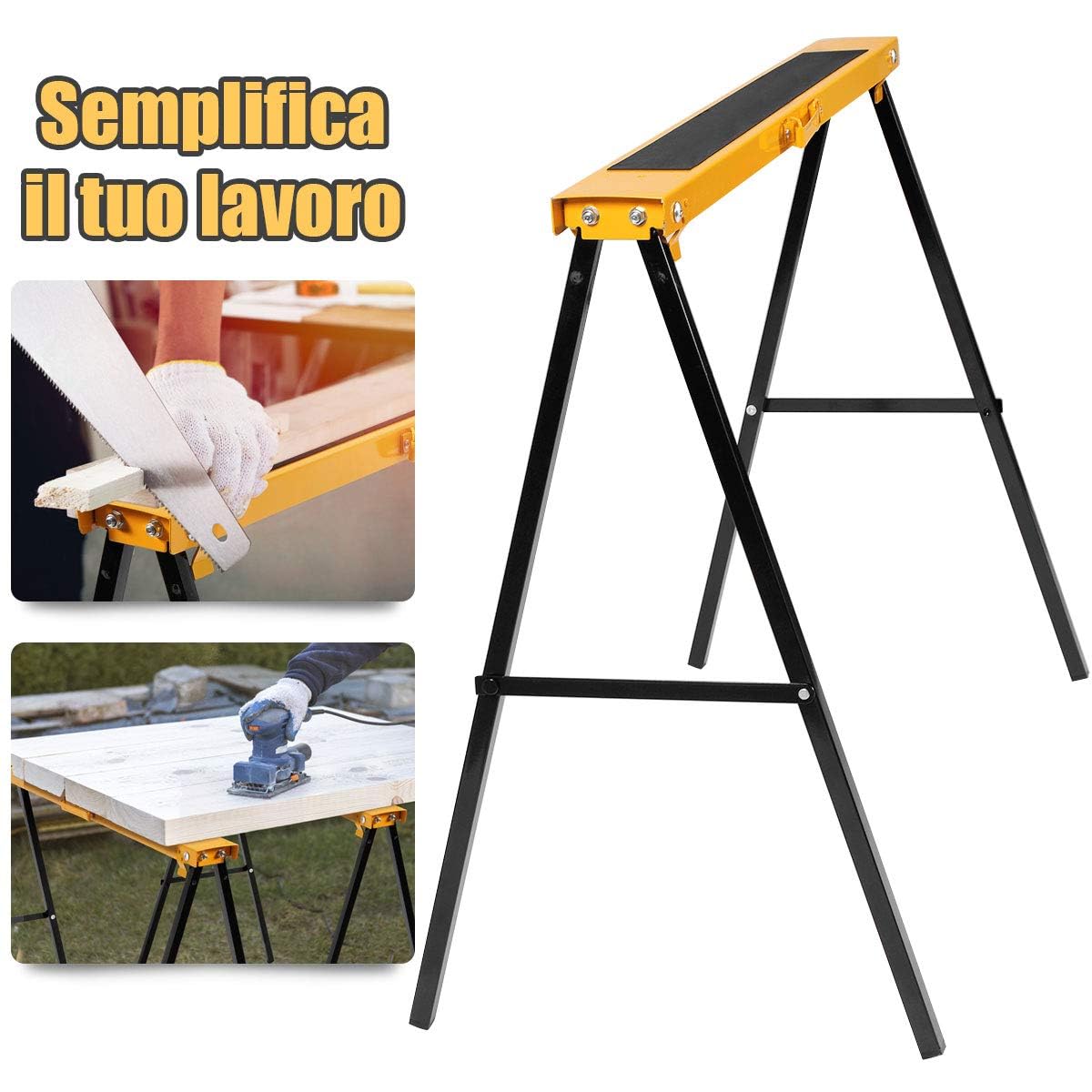 RELAX4LIFE Coppia Cavalletti per Segare Pieghevoli con Portata di 275kg ，Trespoli Pieghevoli,Set di 2 Cavalletti da Lavoro