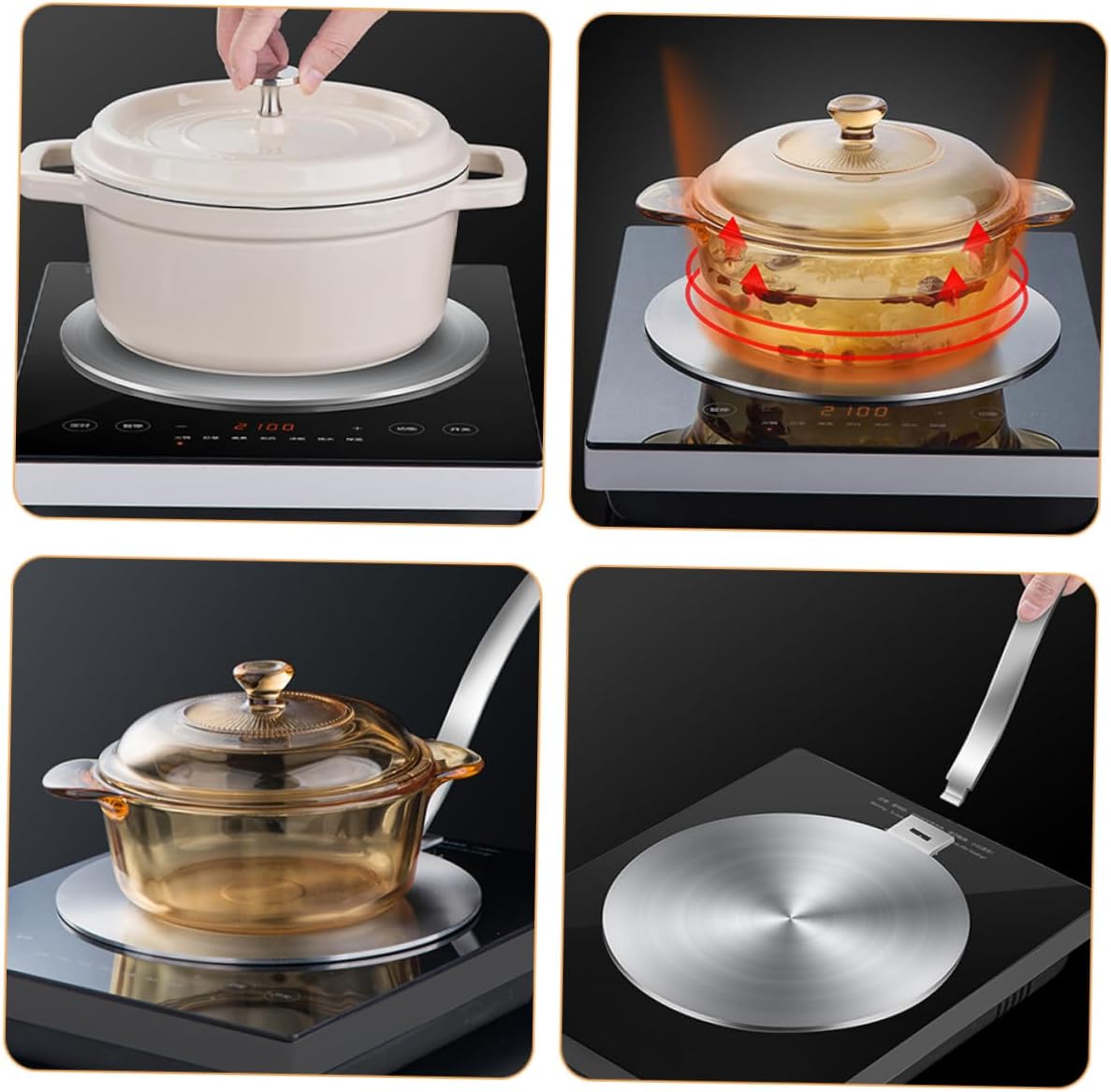 TIDTALEO Heat Diffuser Plate Handle Stainless Steel Induction Cooker Heat Conducting Plate for Gas Stove Compatible and Enamel Pots Uniform Cooking
