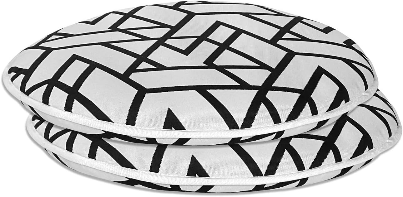 Bistro Chair Cushions Set of 2 Black Outdoor Seat Cushions 16x16 Inch Geometric Triangle Round Patio Chair Pads