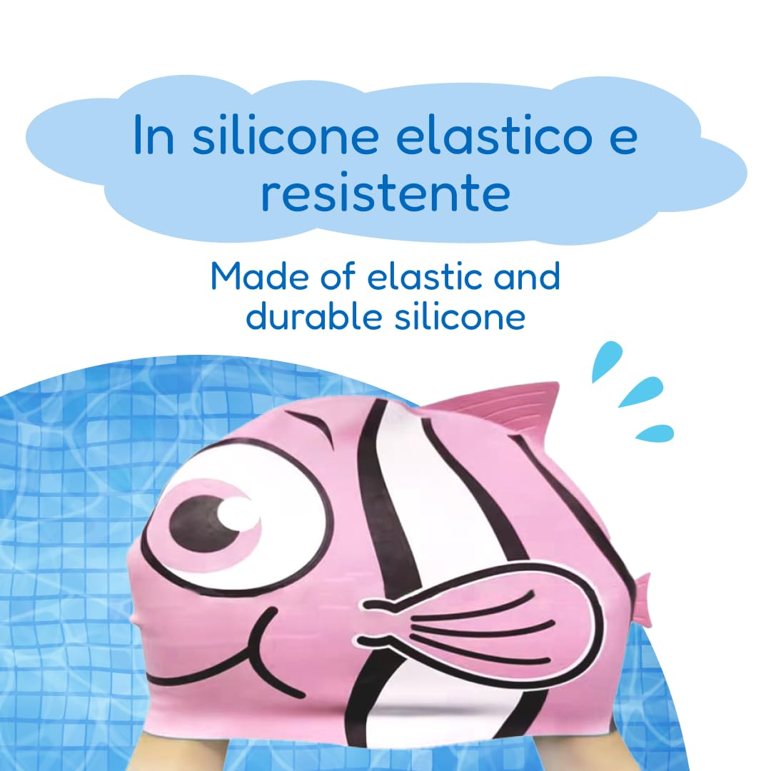 kina - Cuffia da Nuoto Bambini per Piscina, in Silicone, Ipoallergenica, Elastica e Soffice al tatto per Capelli corti e lunghi