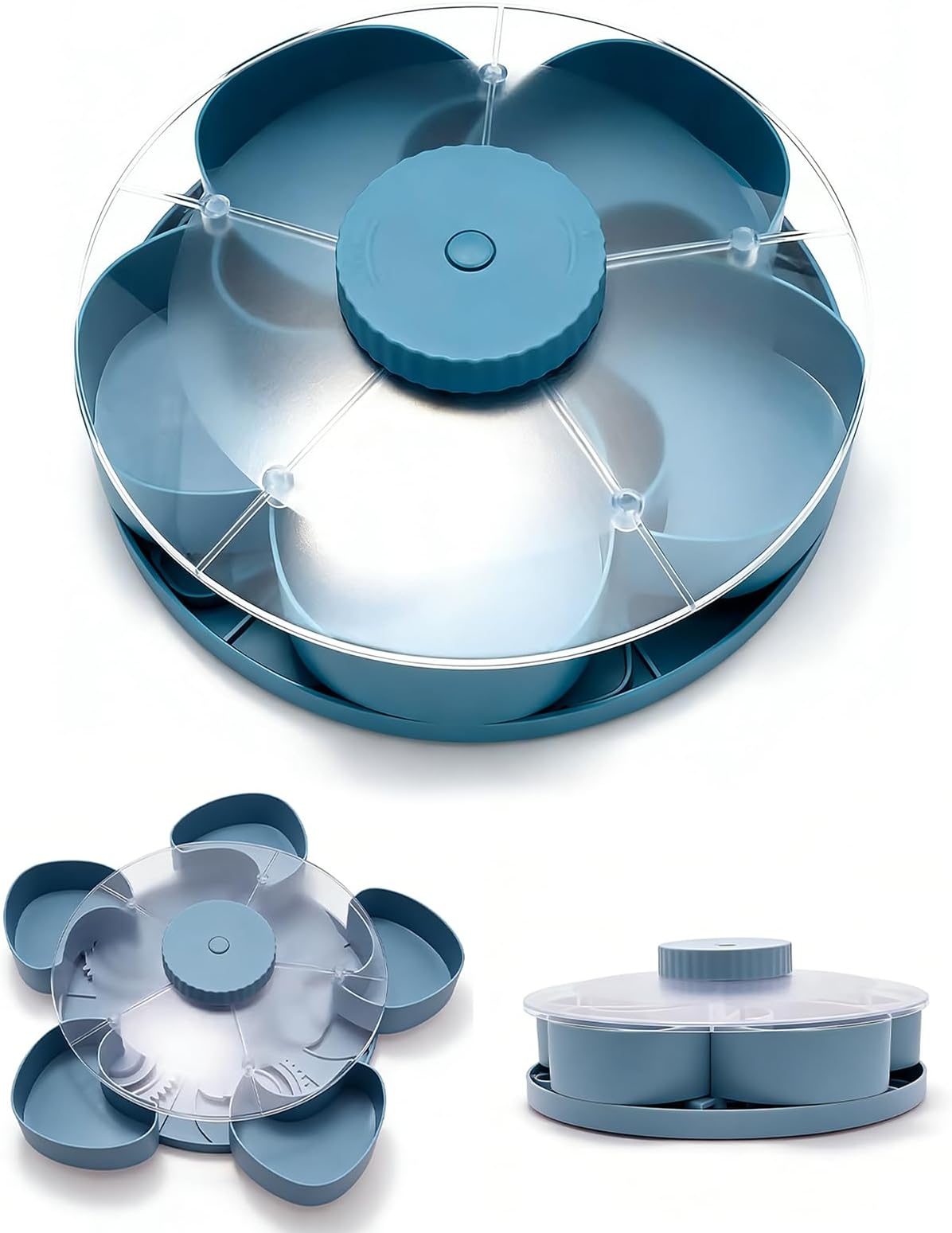 Rotating Flower Snack Serving Tray - Divided Spin and Snack Serving Tray, 5-Compartment Rotating Party Platter with Cover, Lazy Susan Snack Organizer for Chips Nuts Dips Veggies (#3)