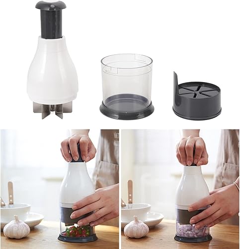 Miniatura 3 de Mini picadora de ajo, picadora manual de cebolla, trituradora de ajo, cuchilla de acero inoxidable, picadora de verduras para cebollas y nueces